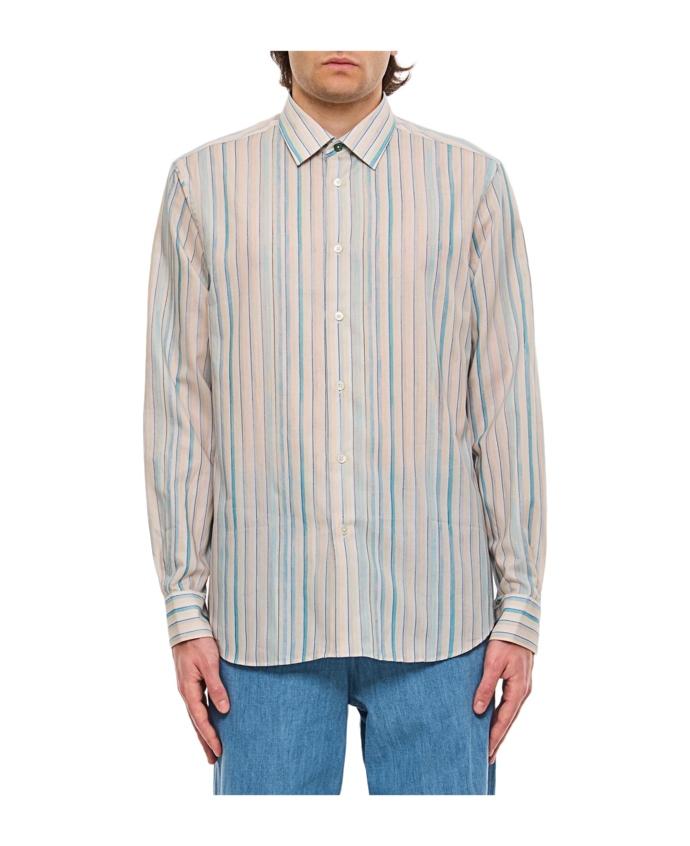 Paul Smith Mens S/c Tailored Fit Shirt - Panna azzurro シャツ