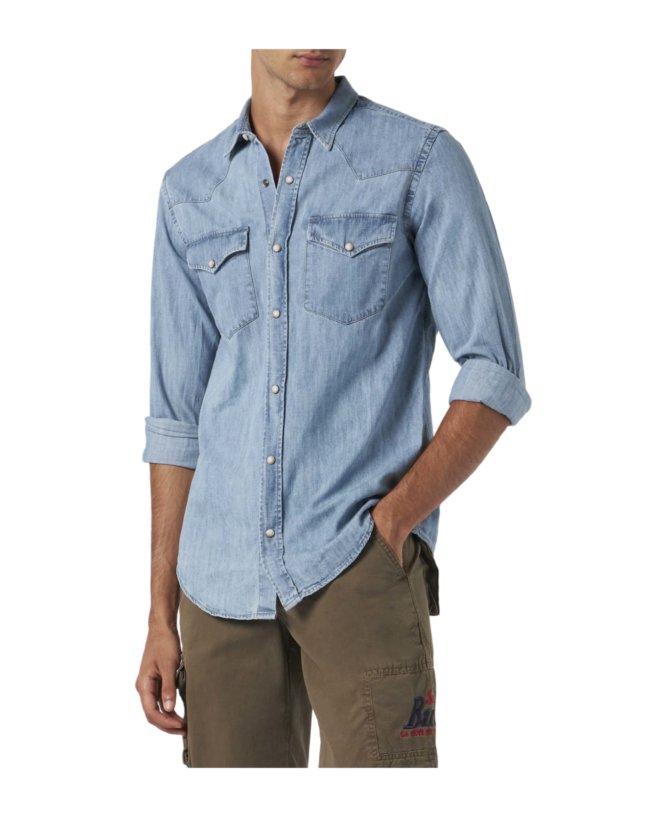 MC2 Saint Barth Man Denim Cotton Shirt - BLUE