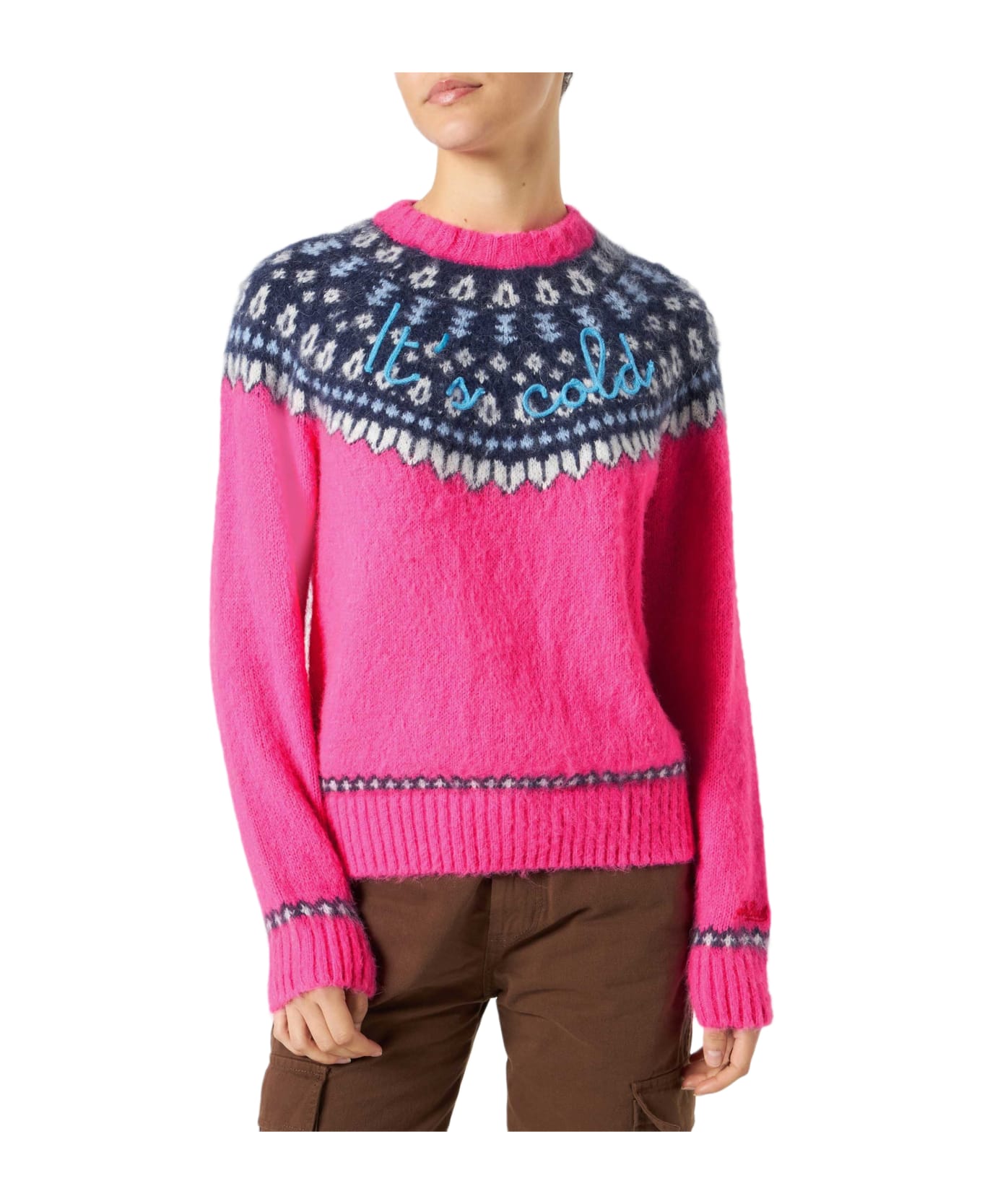 MC2 Saint Barth Woman Fluo Pink Crewneck Nordic Jacquard Sweater - PINK