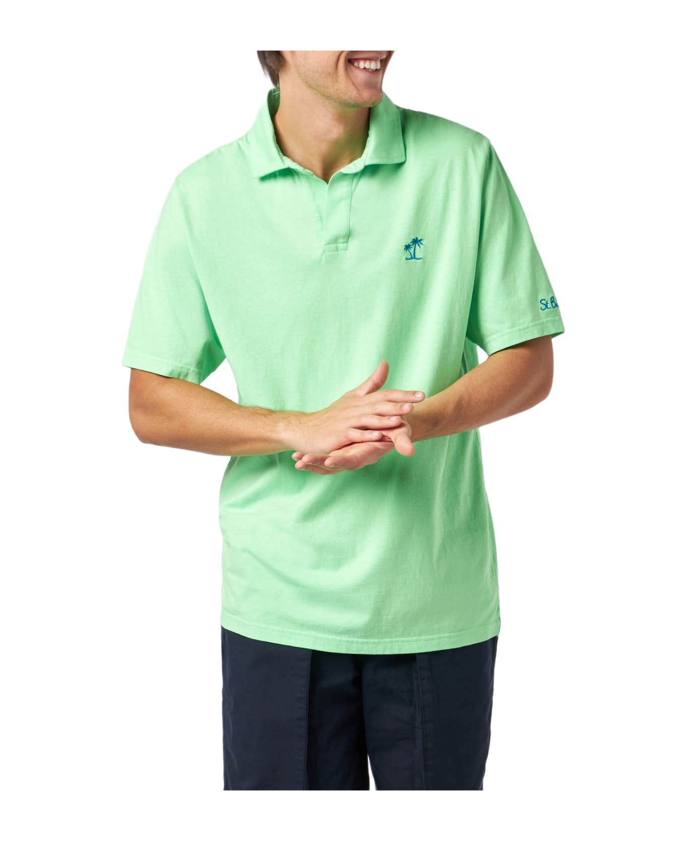 MC2 Saint Barth Man Green Cotton Jersey Polo - FLUO