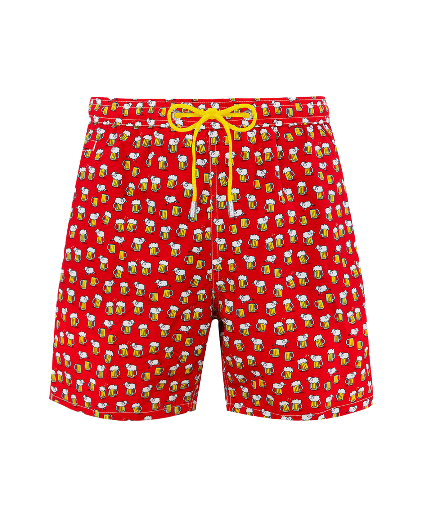MC2 Saint Barth Man Lightweight Fabric Swim-shorts Lighting Micro Fantasy With Beer Print - RED
