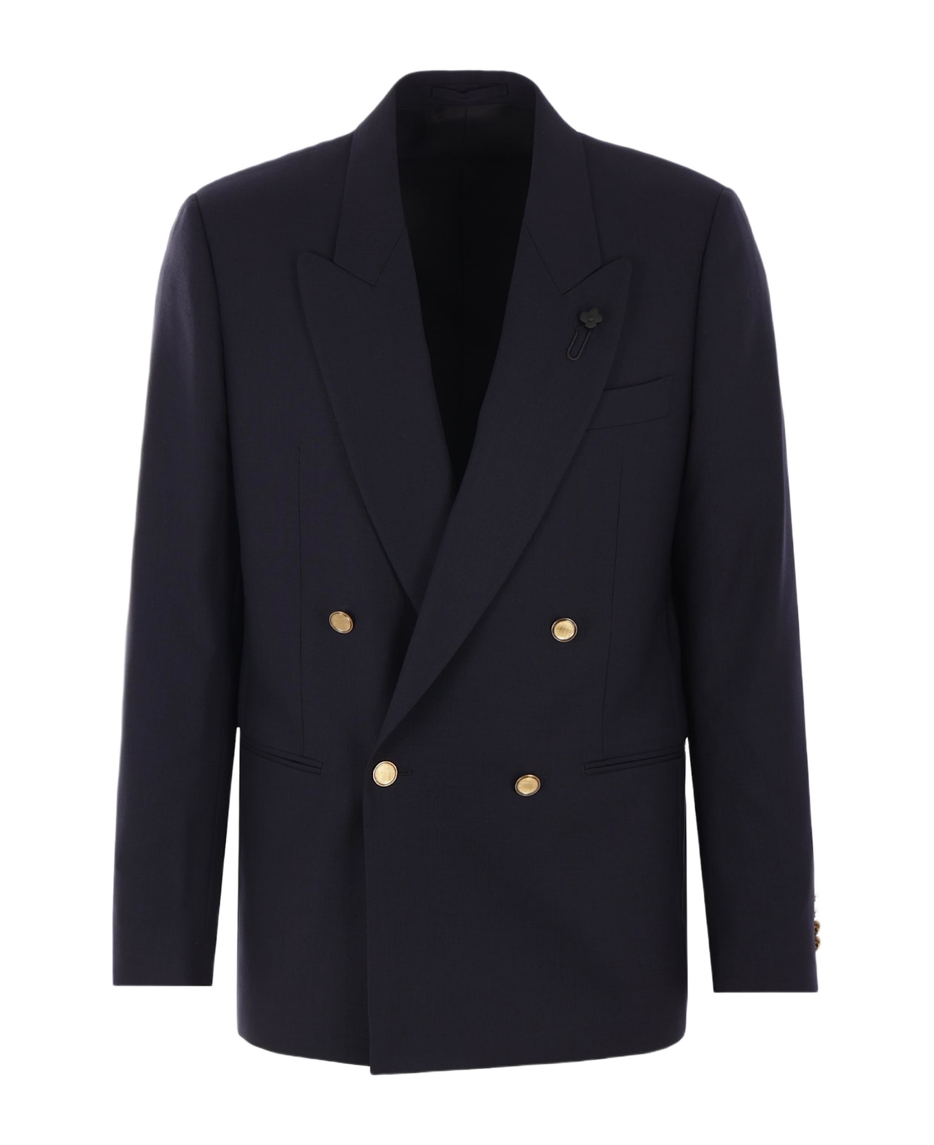 Lardini Attitude Double-breasted Jacket In Wool - BLUE