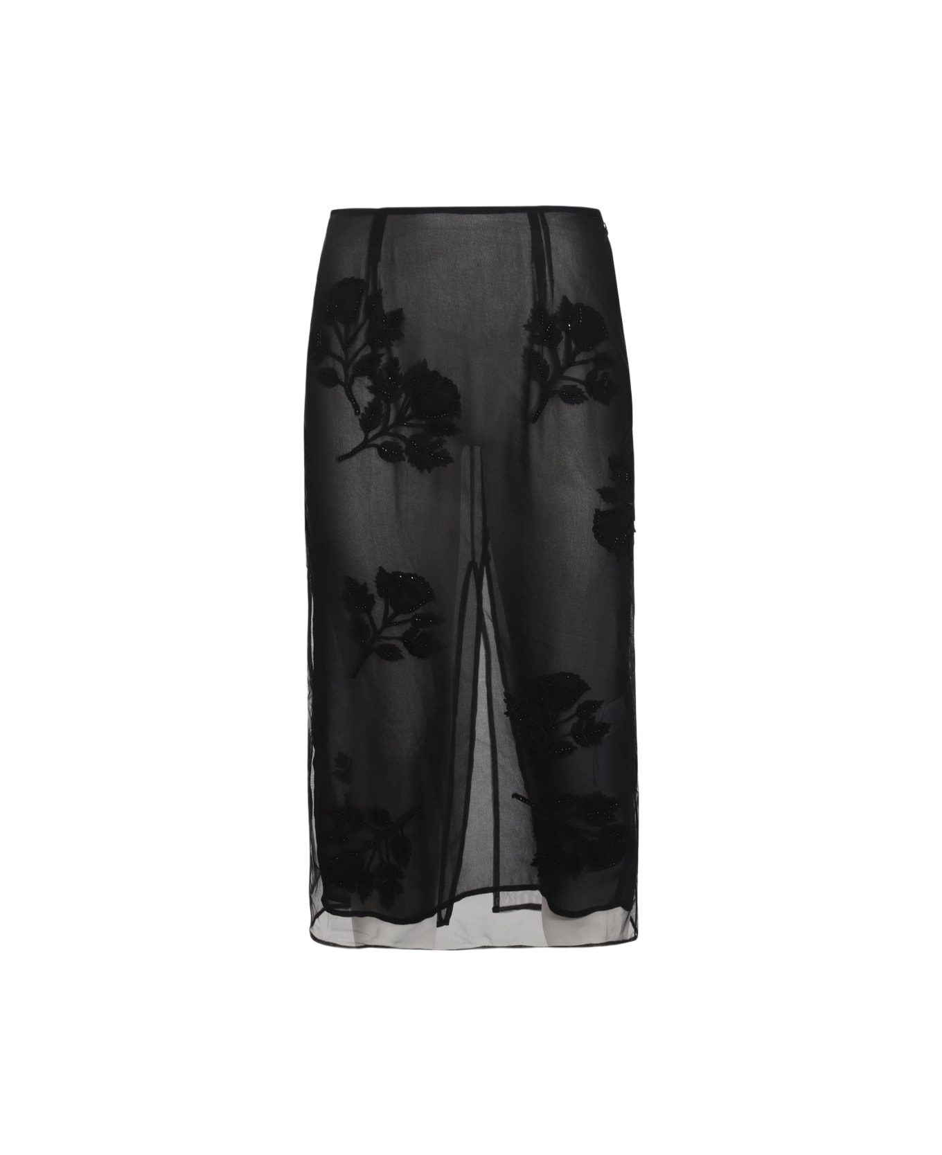 Blumarine Black Nylon Rose Skirt - Black