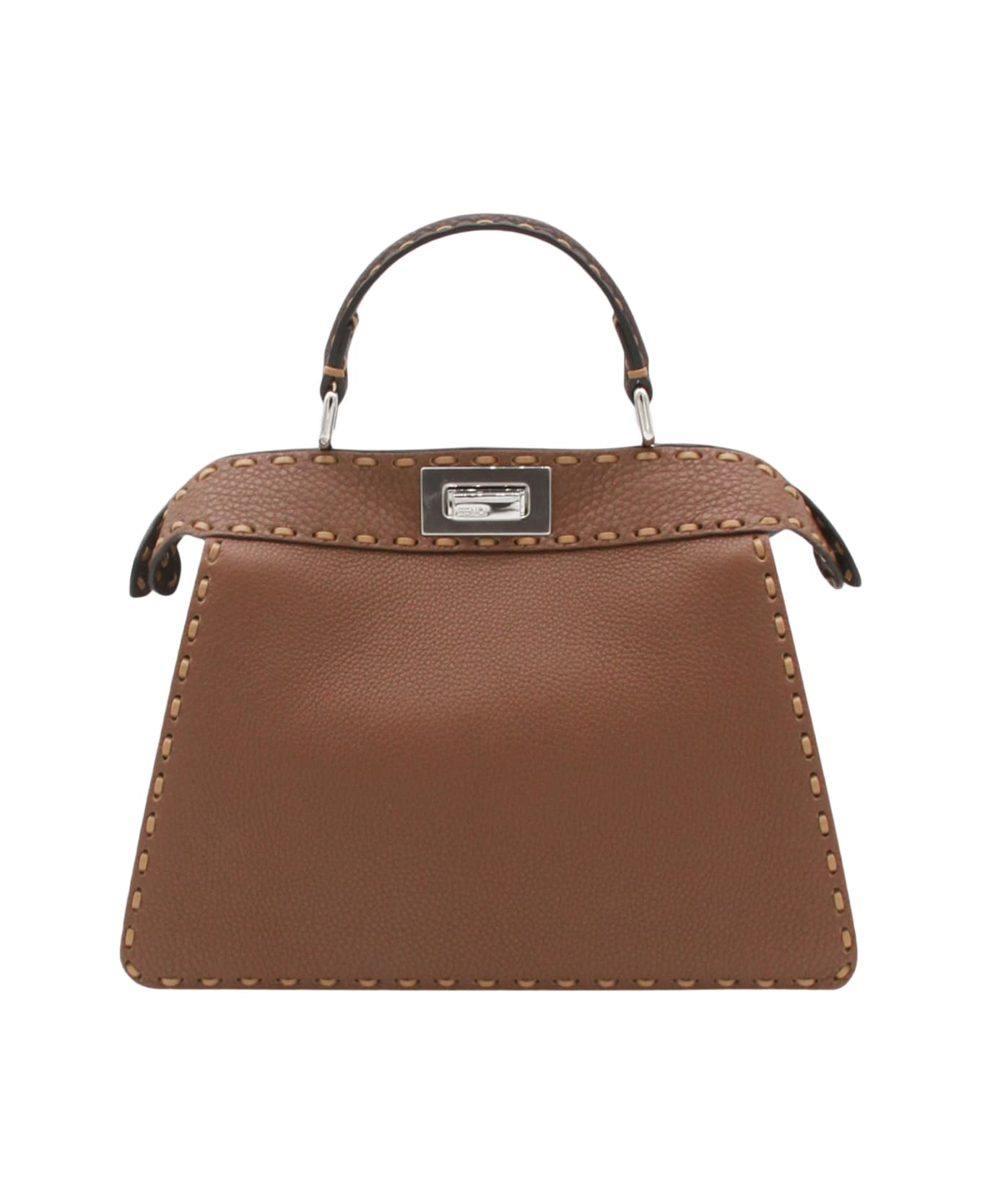 Fendi Brown Leather Peekaboo Iseeu Small Top Handle Bag
