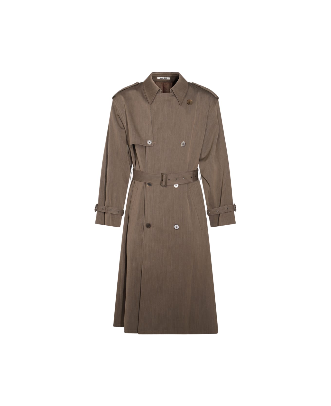 Auralee Brown Wool Trench Coat - OLIVE BROWN