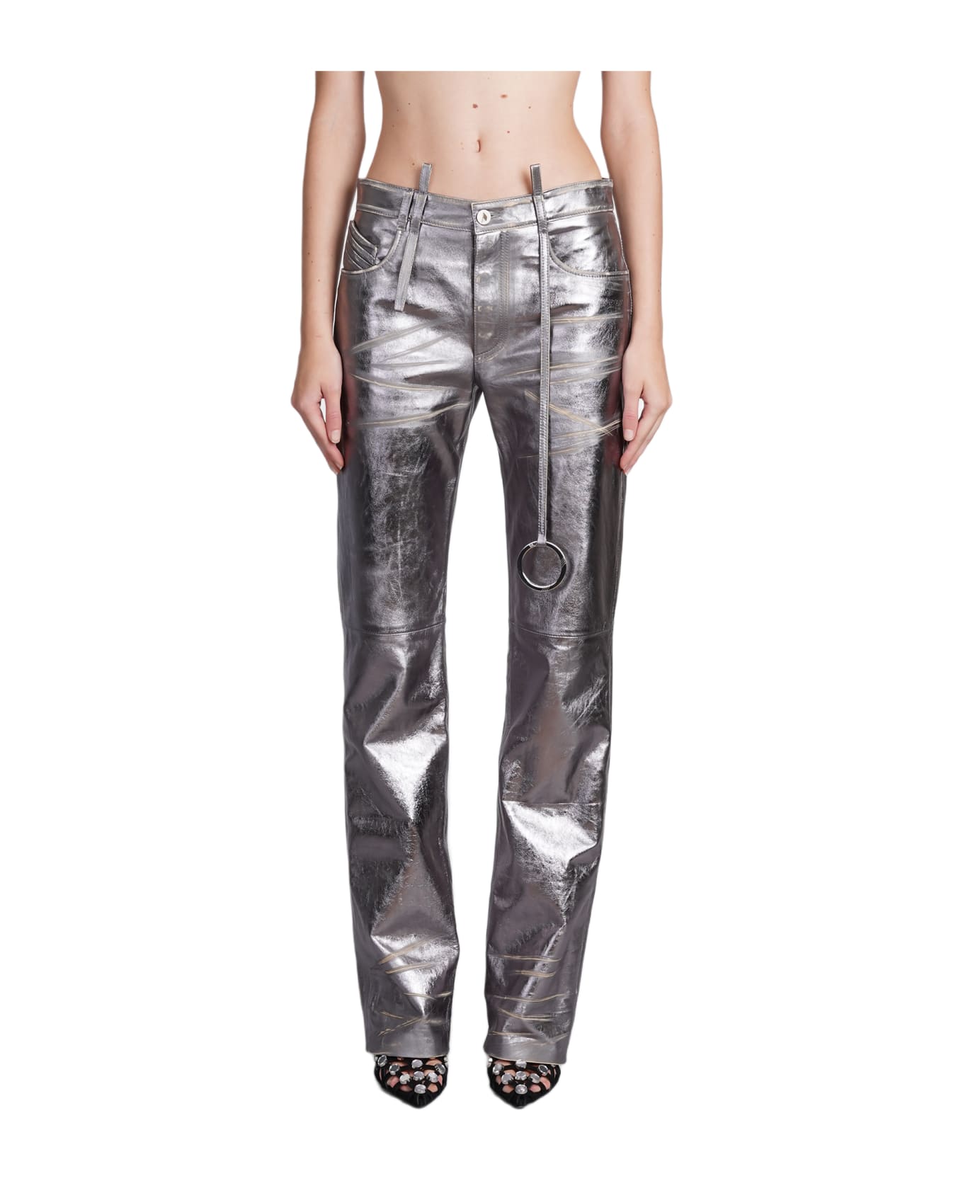 The Attico Pants In Silver Leather - silver