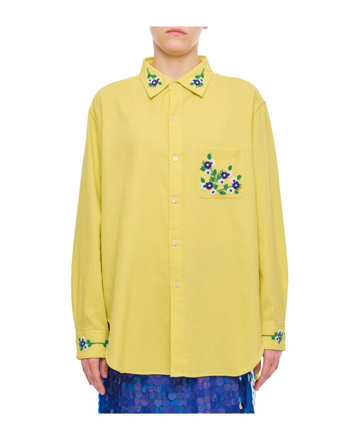Bode Beaded Chicory Ls Cotton Shirt - Yellow
