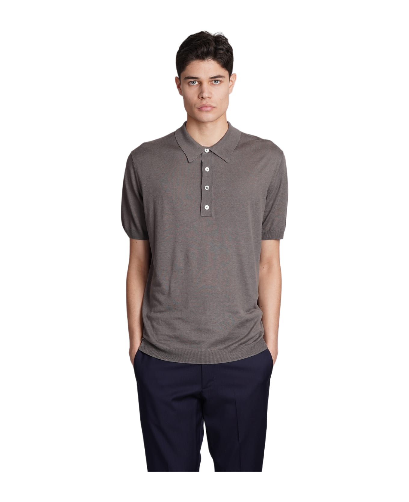 Low Brand K148 Polo In Grey Silk And Linen - grey ポロシャツ