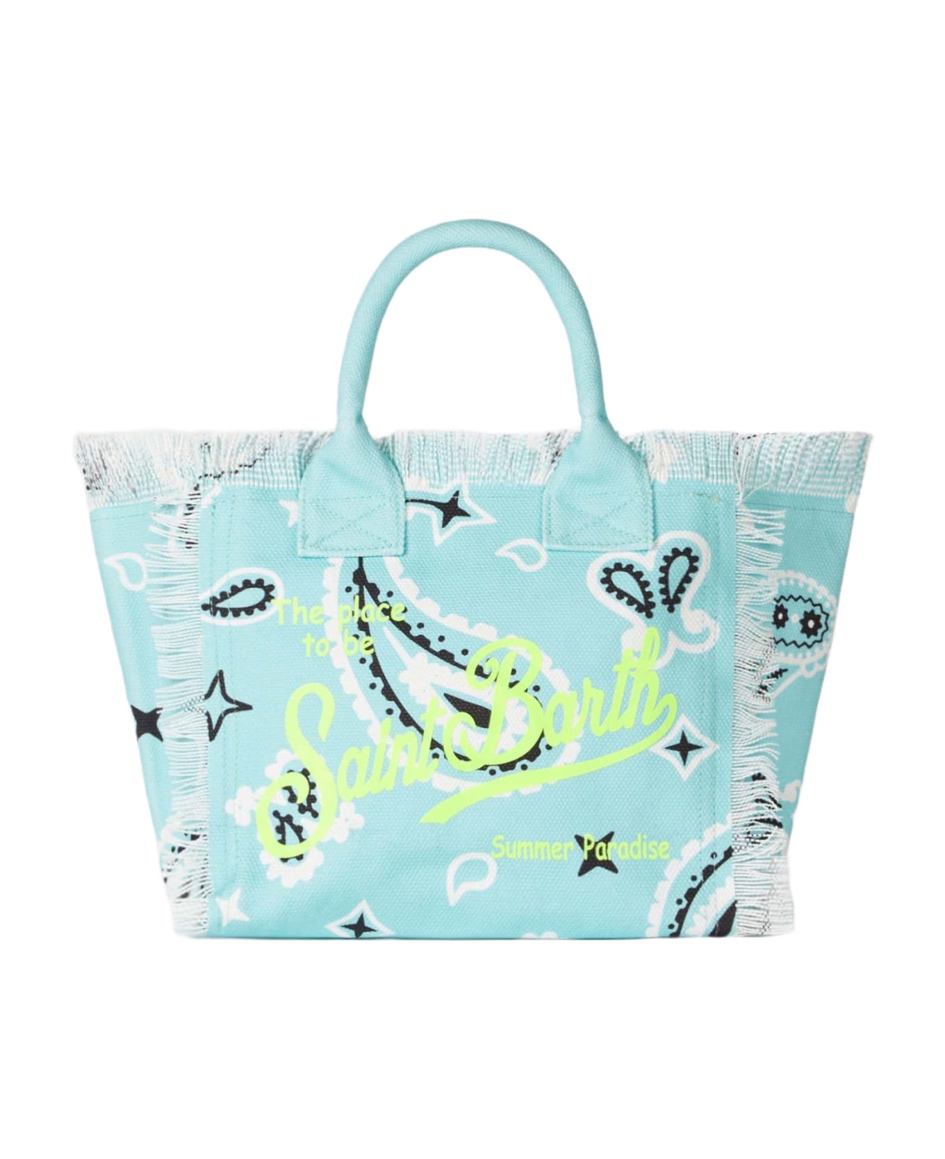 MC2 Saint Barth Colette Water Green Cotton Canvas Handbag With Bandanna Print - GREEN
