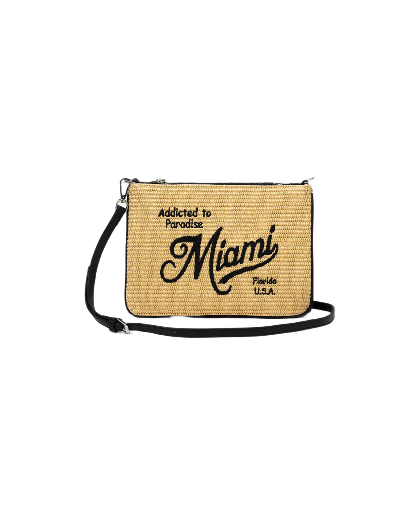 MC2 Saint Barth Parisienne Straw Pochette With Miami Embroidery - BEIGE