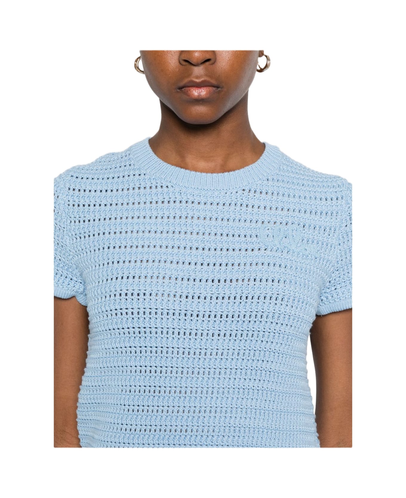Chloé Cotton Knitted Top With Logo - Clear Blue