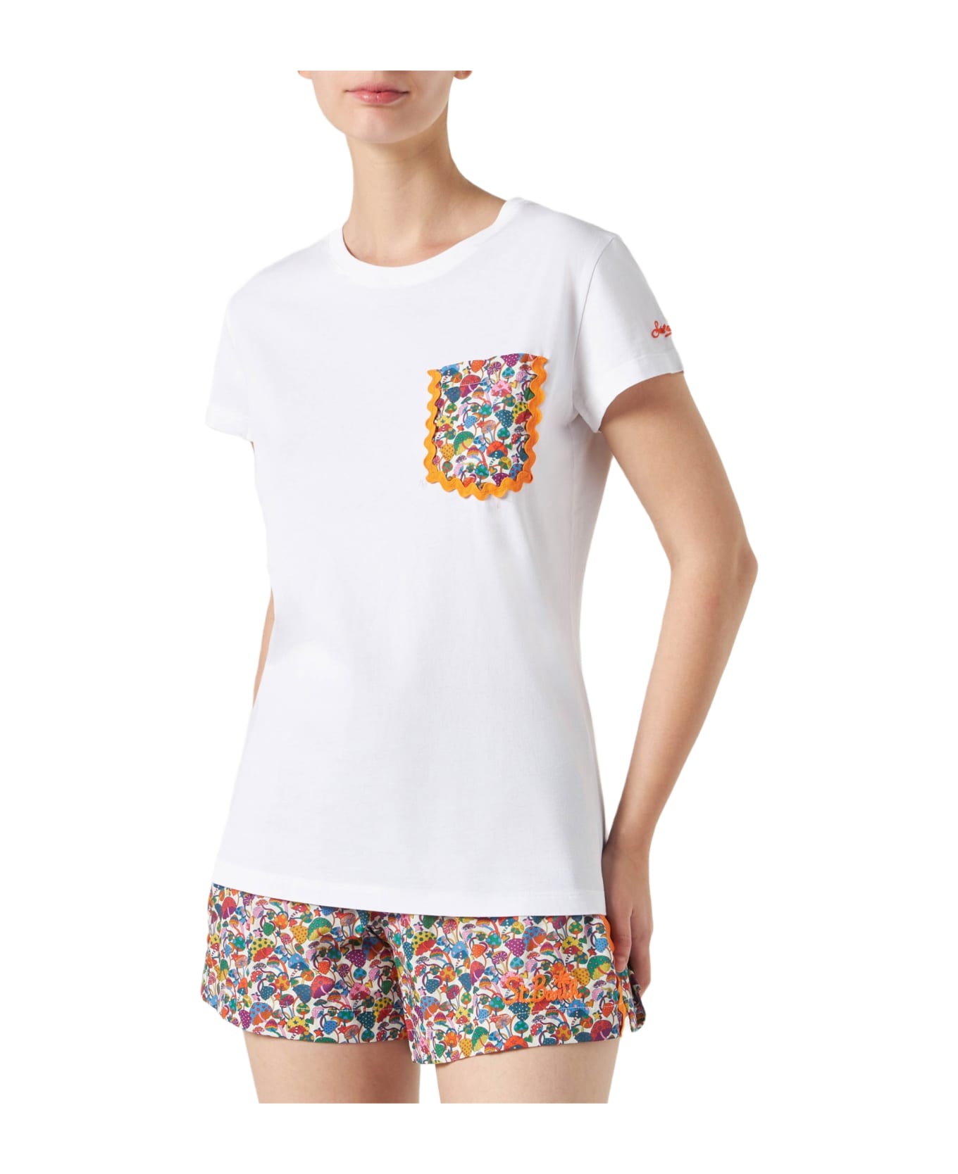 MC2 Saint Barth Woman Cotton T-shirt With Pocket - MULTICOLOR