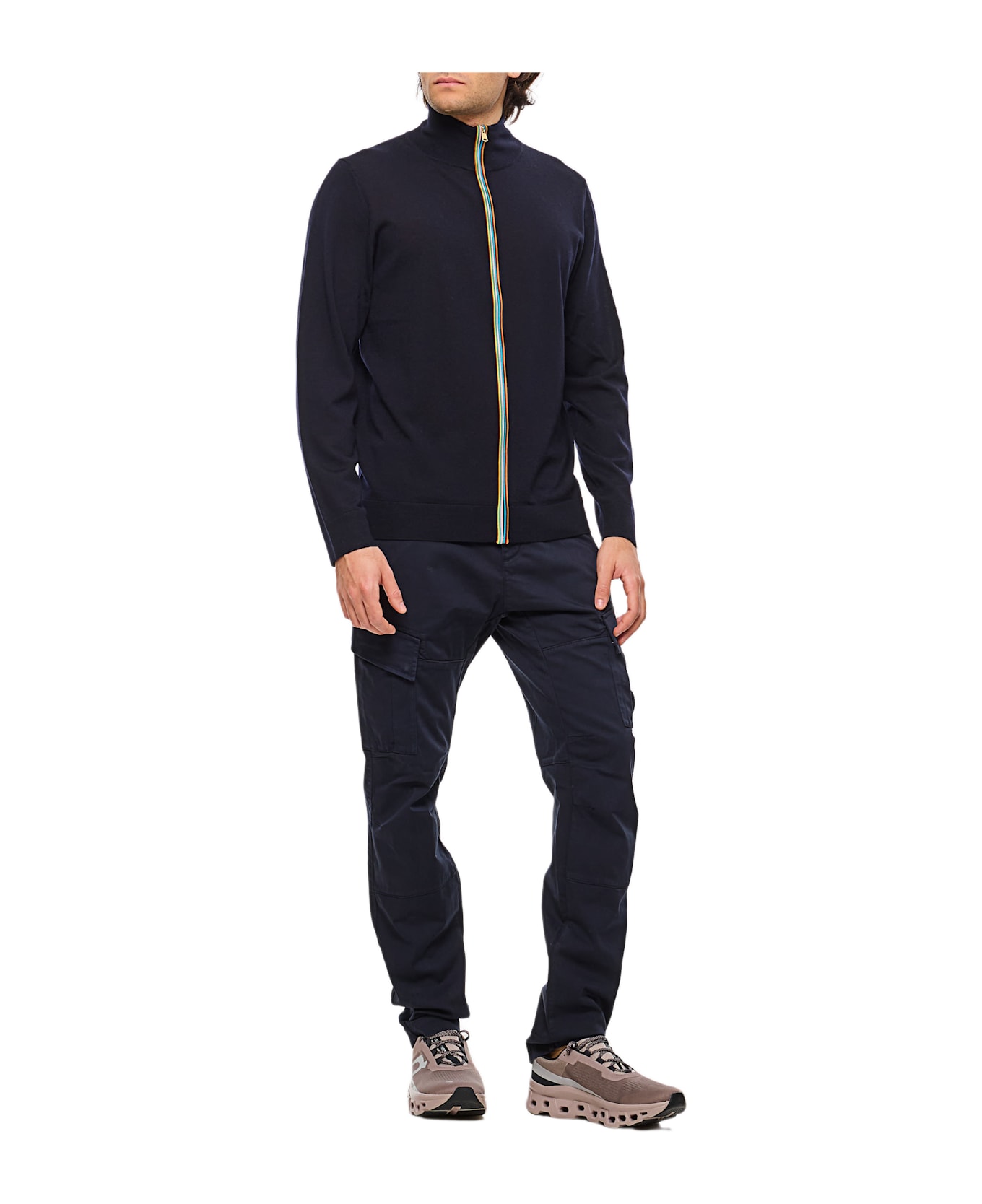 Paul Smith Navy Washable Merino Wool 'signature Stripe' Zip Cardigan - Blue
