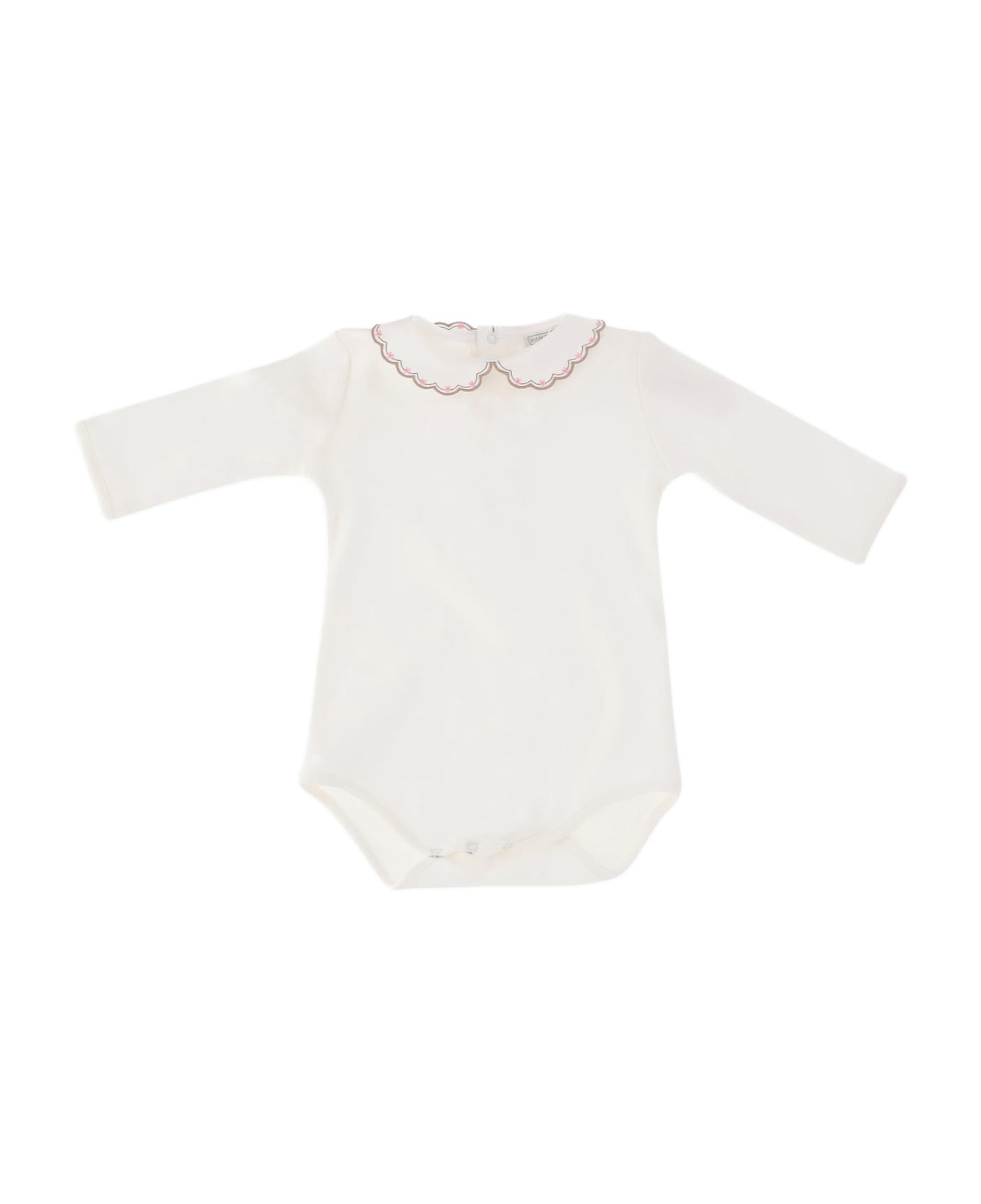 Nicoletta Fanna Cotton Bodysuit With Embroidered Collar - White