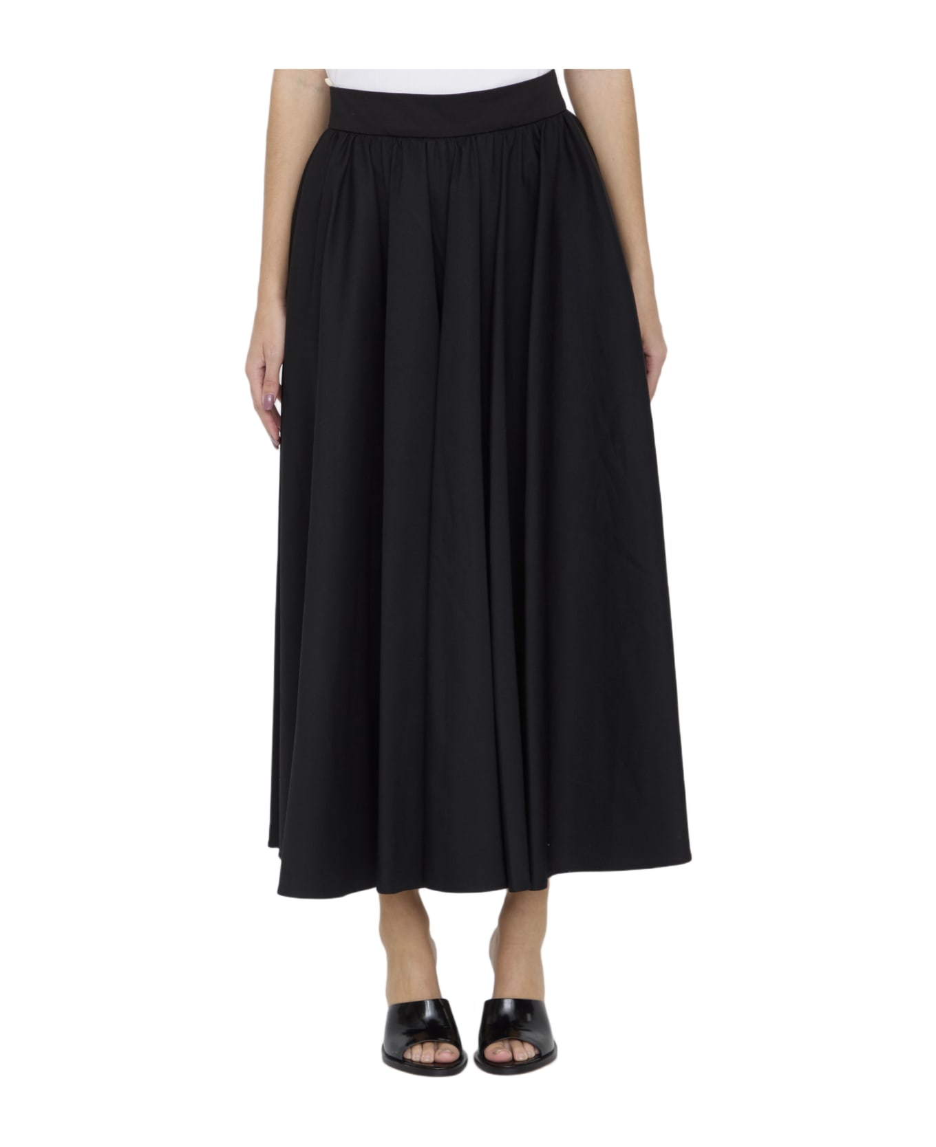 Patou Midi Skirt In Gabardine - BLACK
