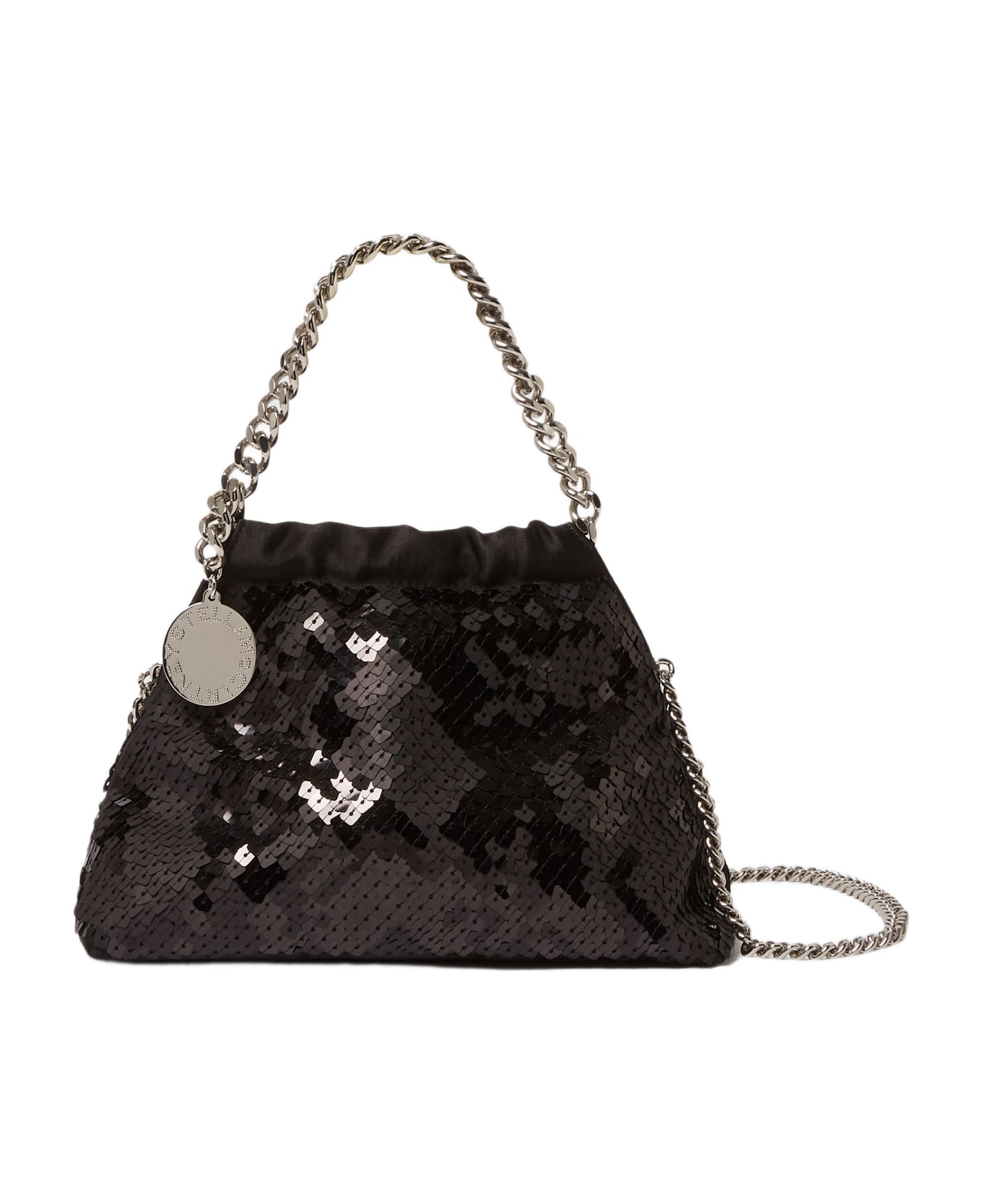 Stella McCartney Falabella Mini Drawstring Bag Pixel Snake Sequins Embroidery - Black