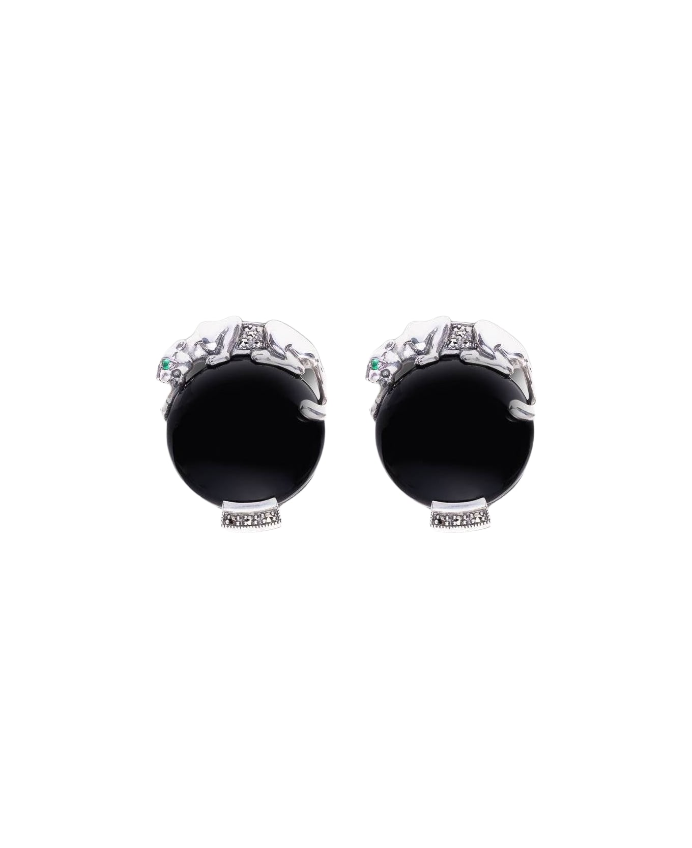 Larusmiani Silver And Onyx Cufflinks With Panther Design Cufflinks - Neutral