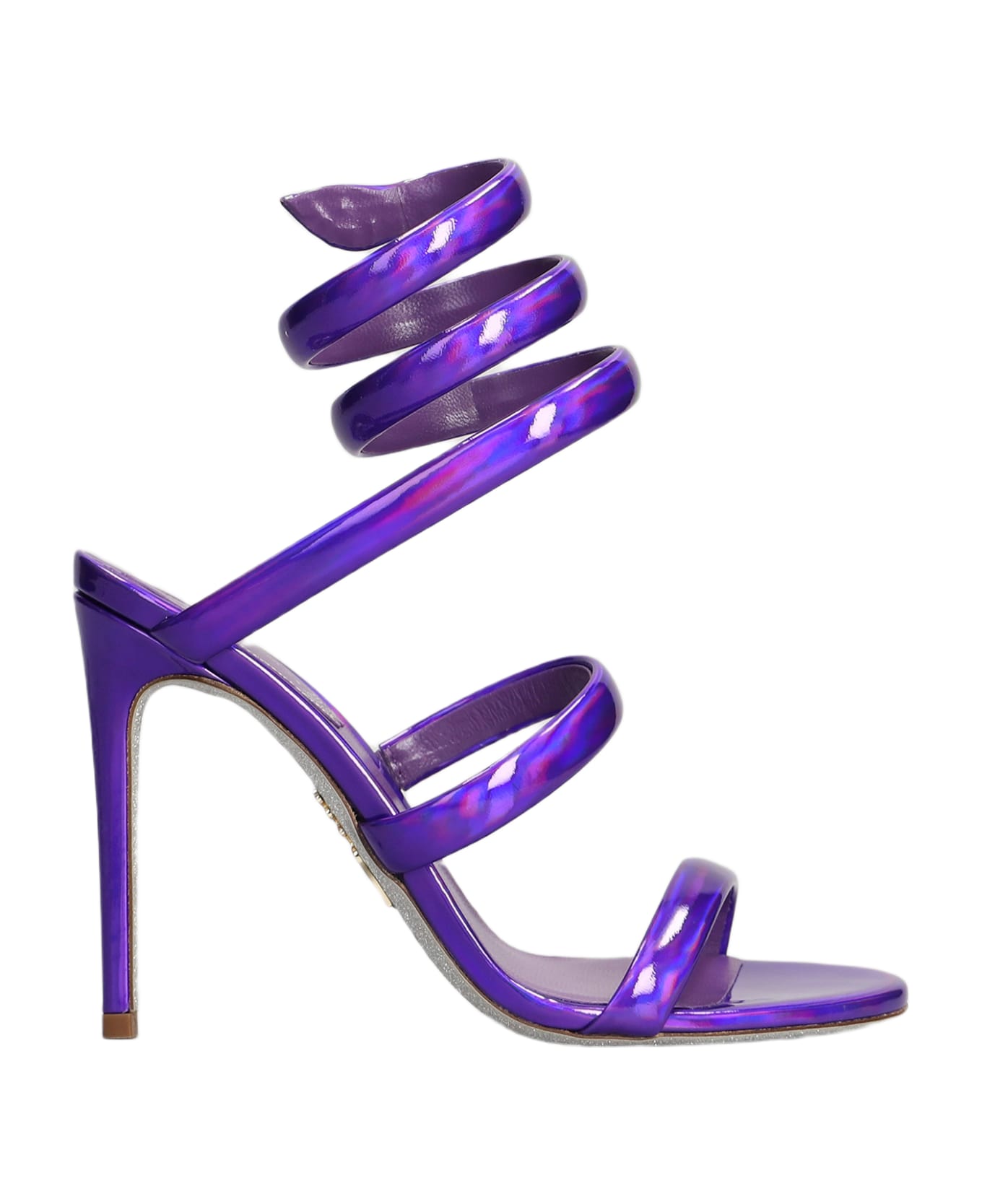 René Caovilla Cleo Sandals In Viola Patent Leather - Viola