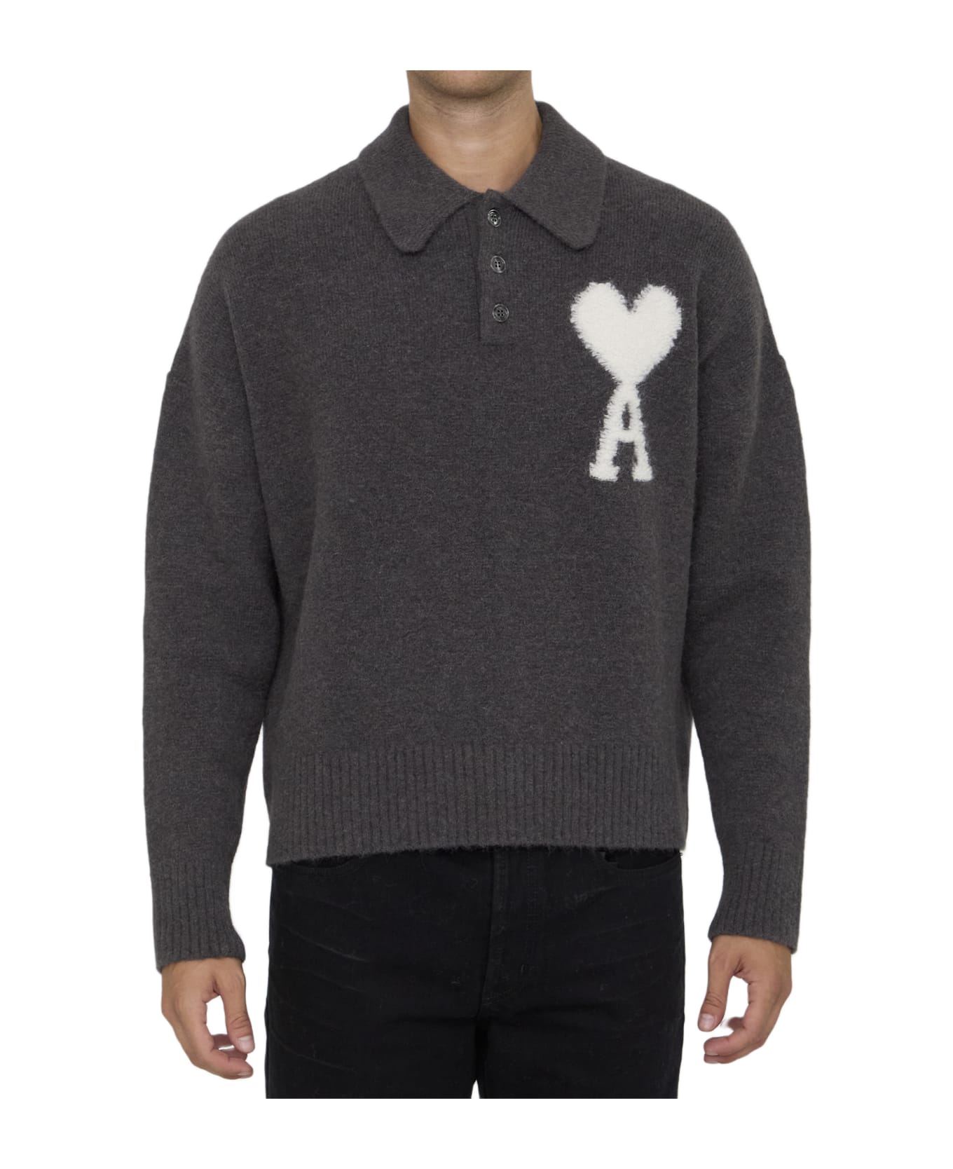 Ami Alexandre Mattiussi Ami De Coeur Polo Sweater - GREY
