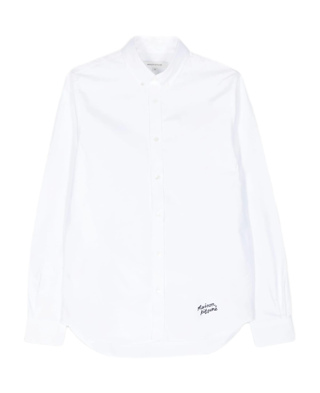 Maison Kitsuné Handwritting Casual Bd Shirt White cotton long sleeves shirt with logo embroidery - Handwriting Casual BD Shirt - Bianco