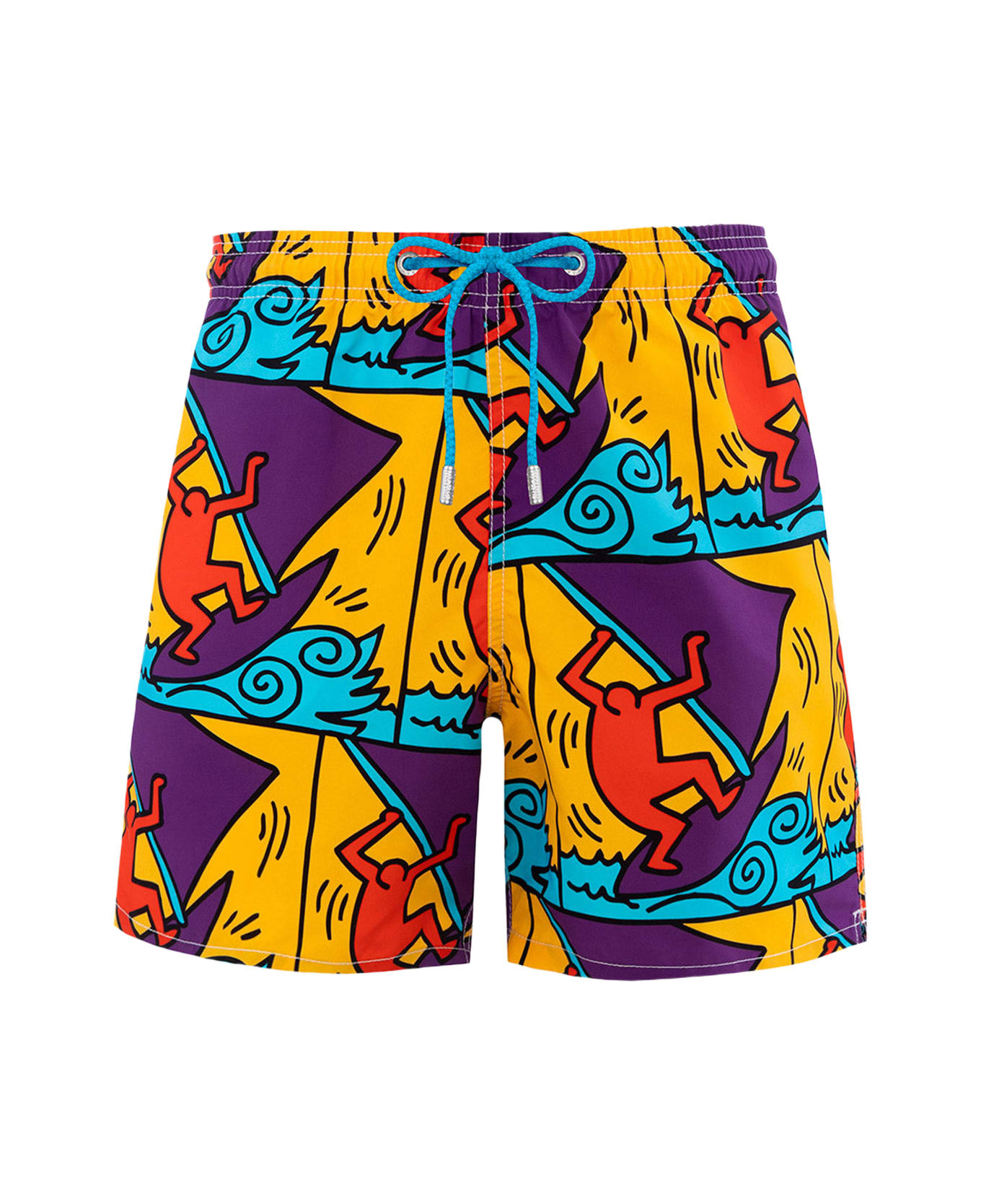 MC2 Saint Barth Man Mid-length Gustavia Swim-shorts With Keith Haring Design Placed Print| Keith Haring Special Edition - YELLOW