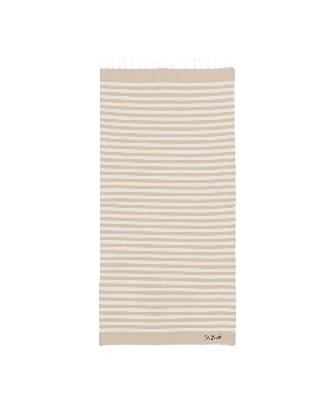 MC2 Saint Barth Cotton Beach Towel Fouta With Beige Striped Print - WHITE