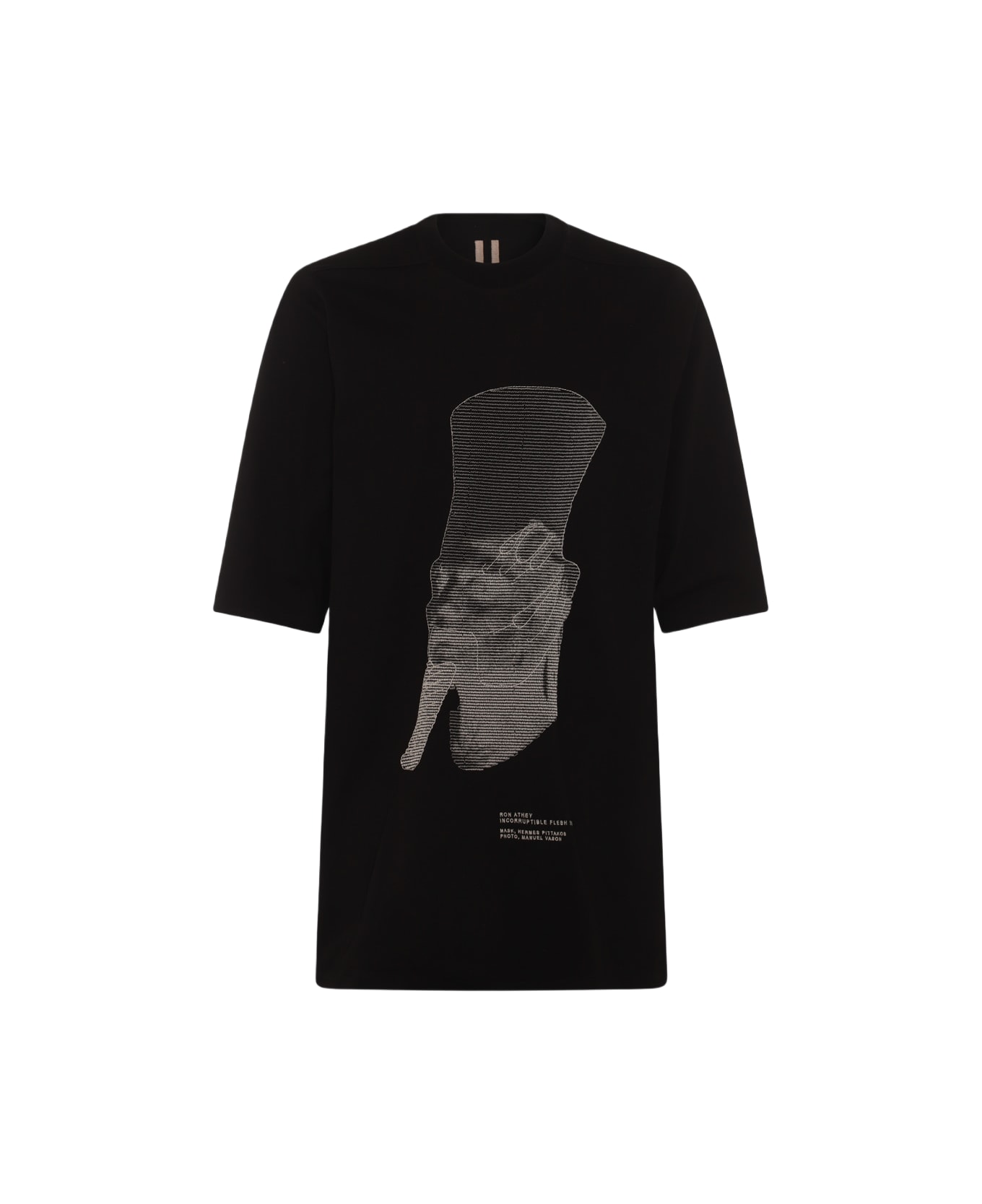 Rick Owens Black And Beige Cotton T-shirt - Black