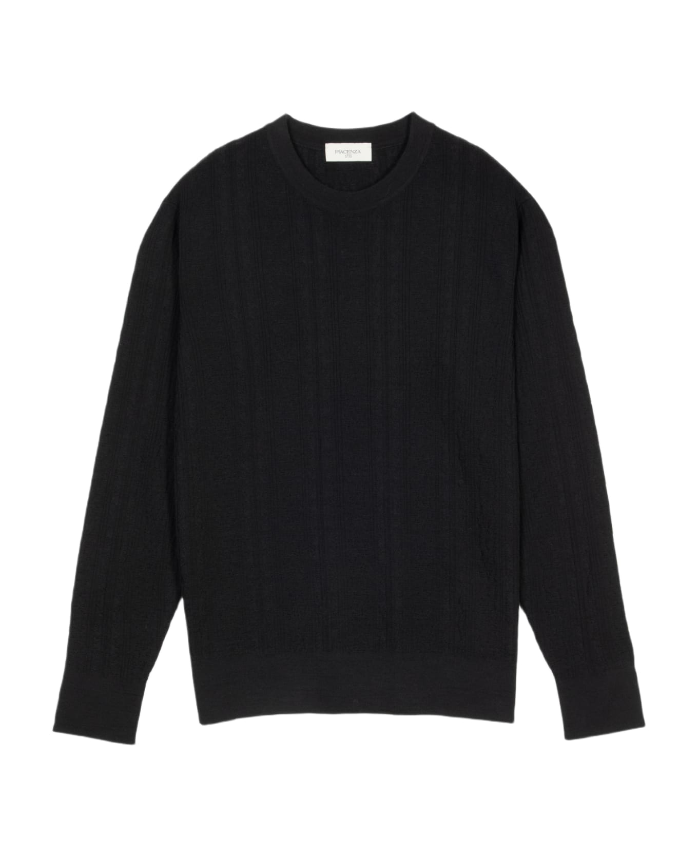 Piacenza Cashmere Girocollo Black intarsia wool sweater - Nero