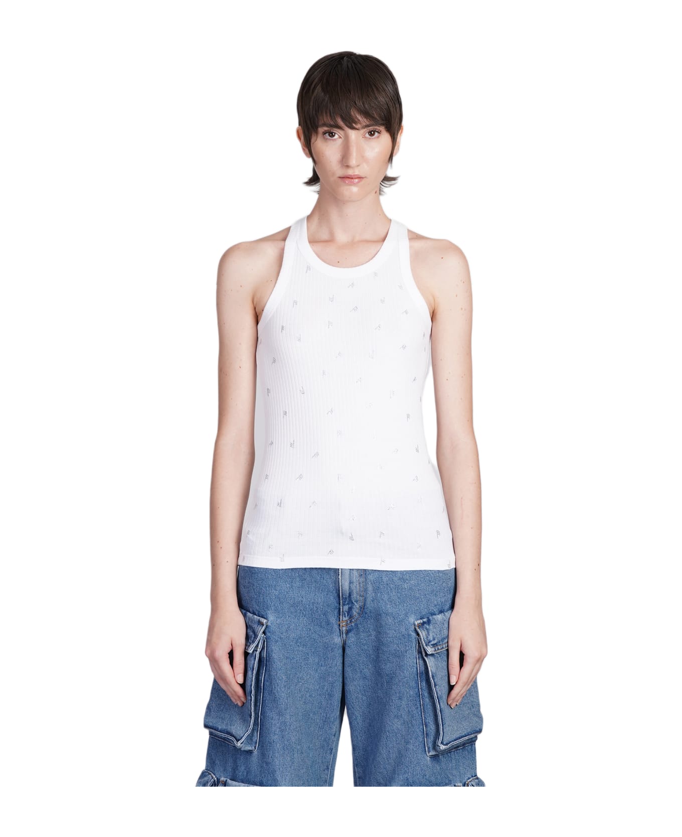 The Attico Tank Top In White Cotton - White/crystal