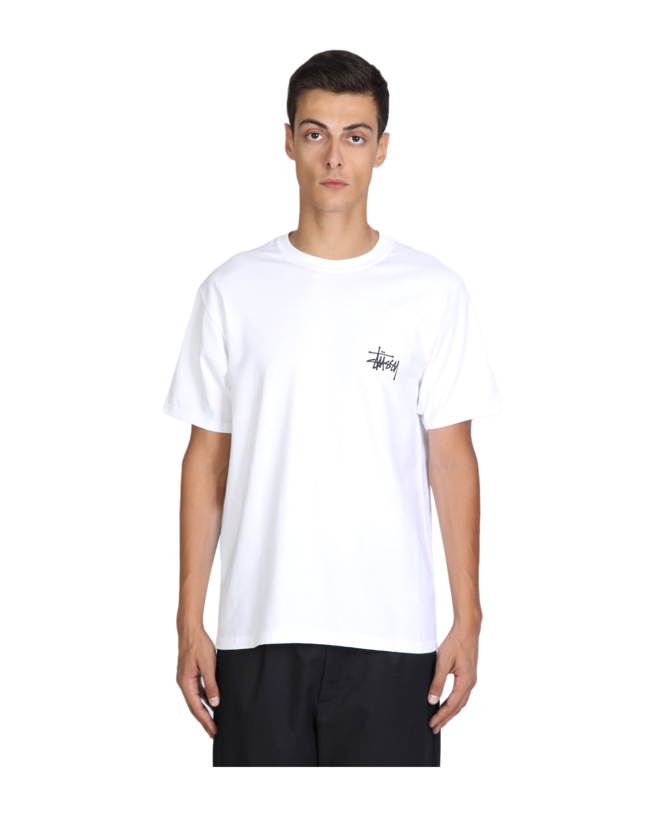 Stussy Basic Tee White Cotton T-shirt With Logo - Basic Stussy Tee - White