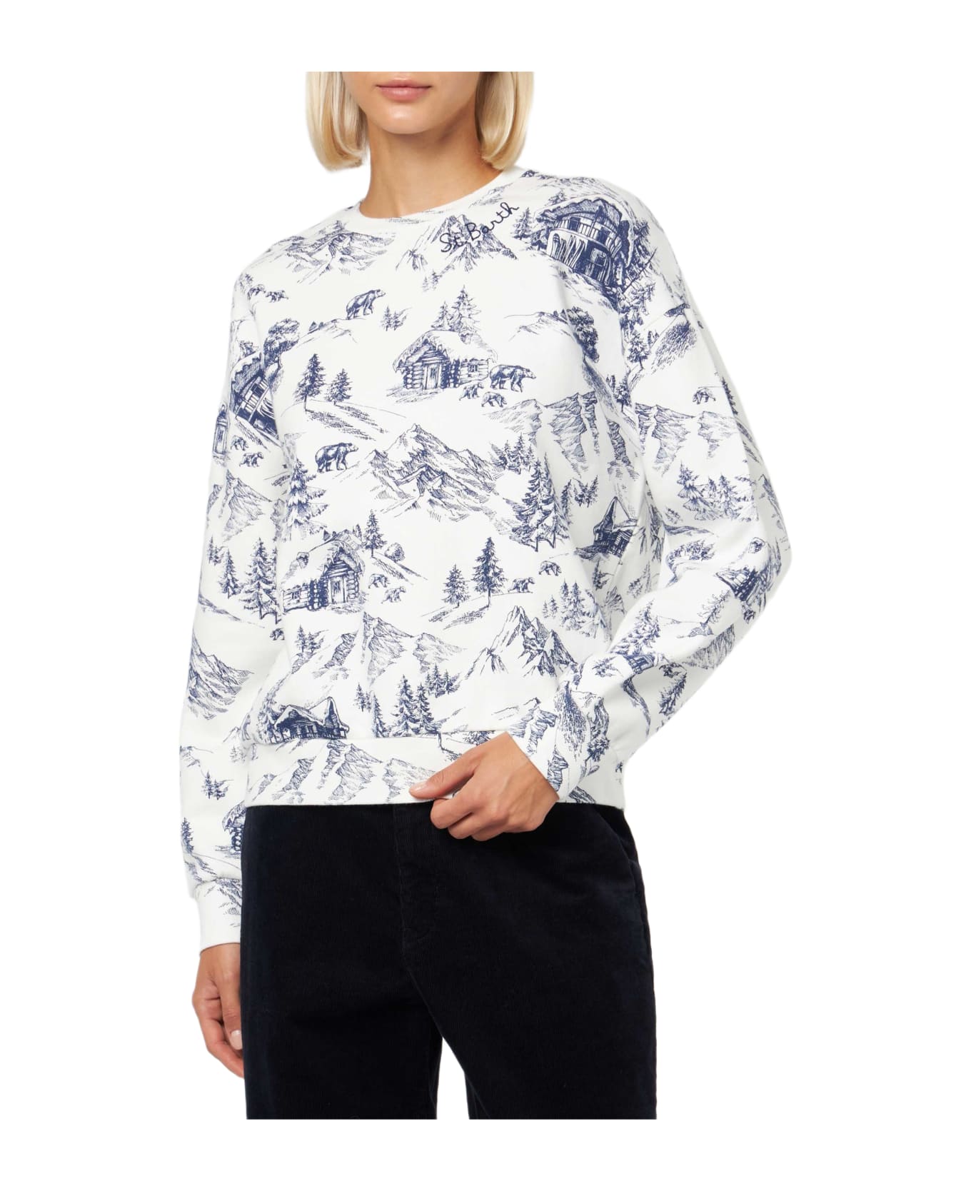 MC2 Saint Barth Woman Fleece Sweatshirt With Toile De Jouy Print - WHITE