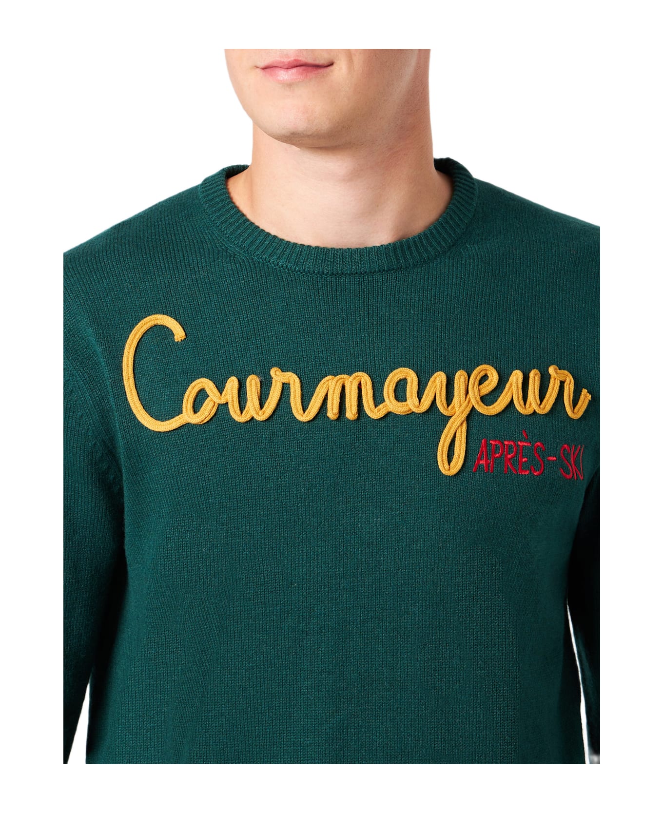 MC2 Saint Barth Man Crewneck Sweater With Courmayeur Après Ski Embroidery - GREEN
