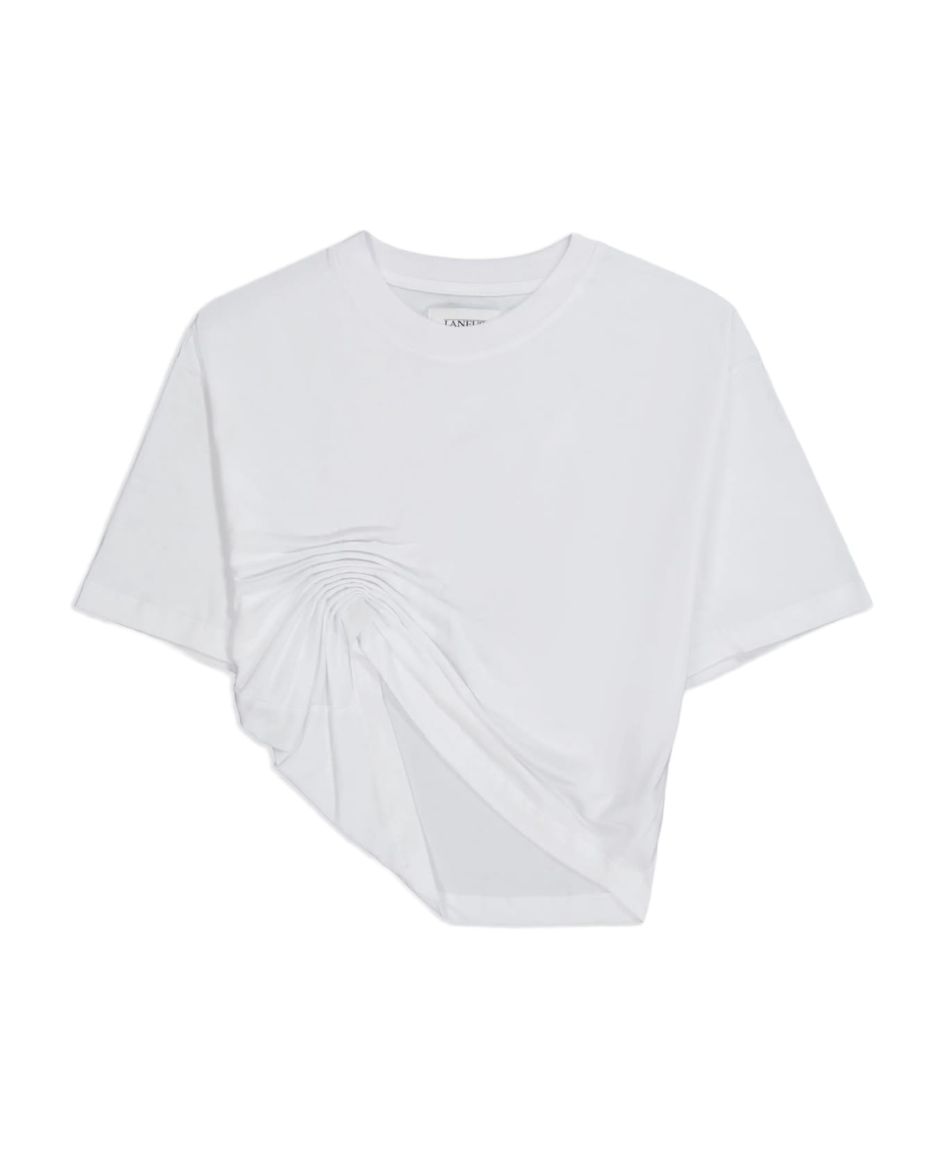 Laneus Jersey T-shirt Woman White cotton cropped t-shirt with drapery - Jersey T-shirt - Bianco Tシャツ