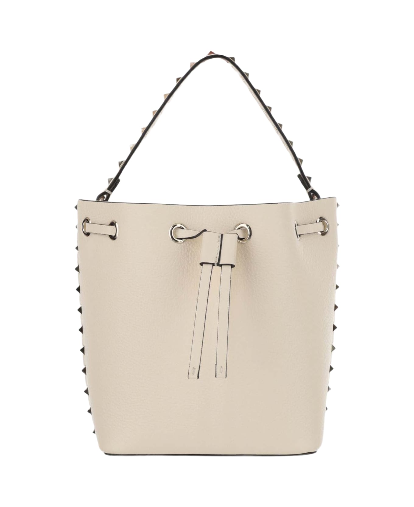 Valentino Garavani Garnet Calfskin Rockstud Bucket Bag - Ivory