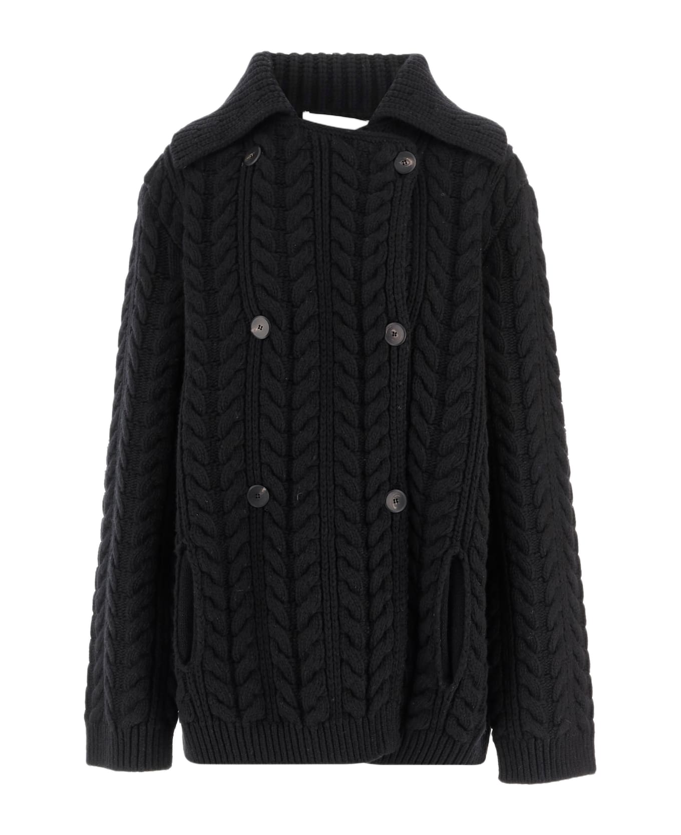 Sa Su Phi Double-breasted Wool And Cashmere Jacket With Cable Knit - Black