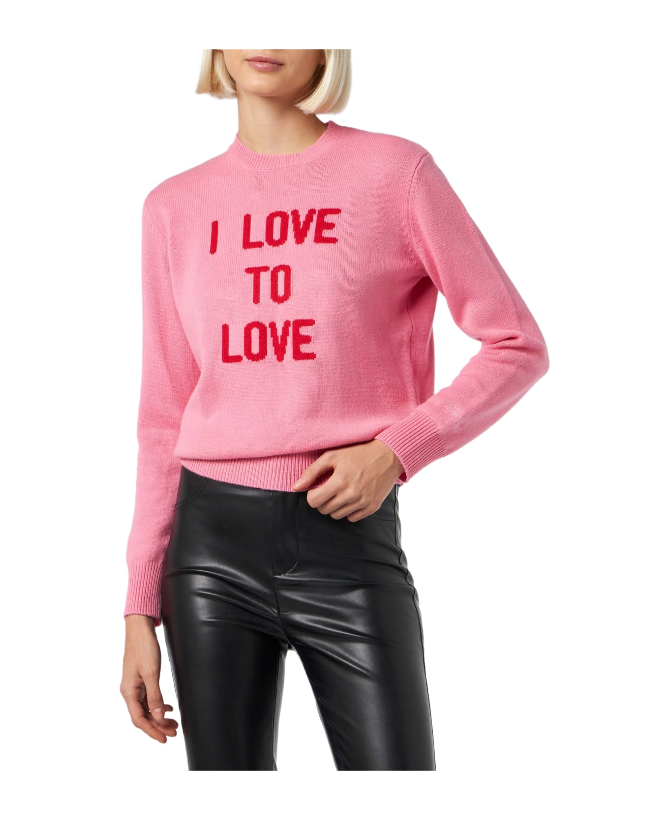 MC2 Saint Barth Woman Crewneck Pink Sweater I Love To Love Jacquard | Niki Dj Special Edition - PINK