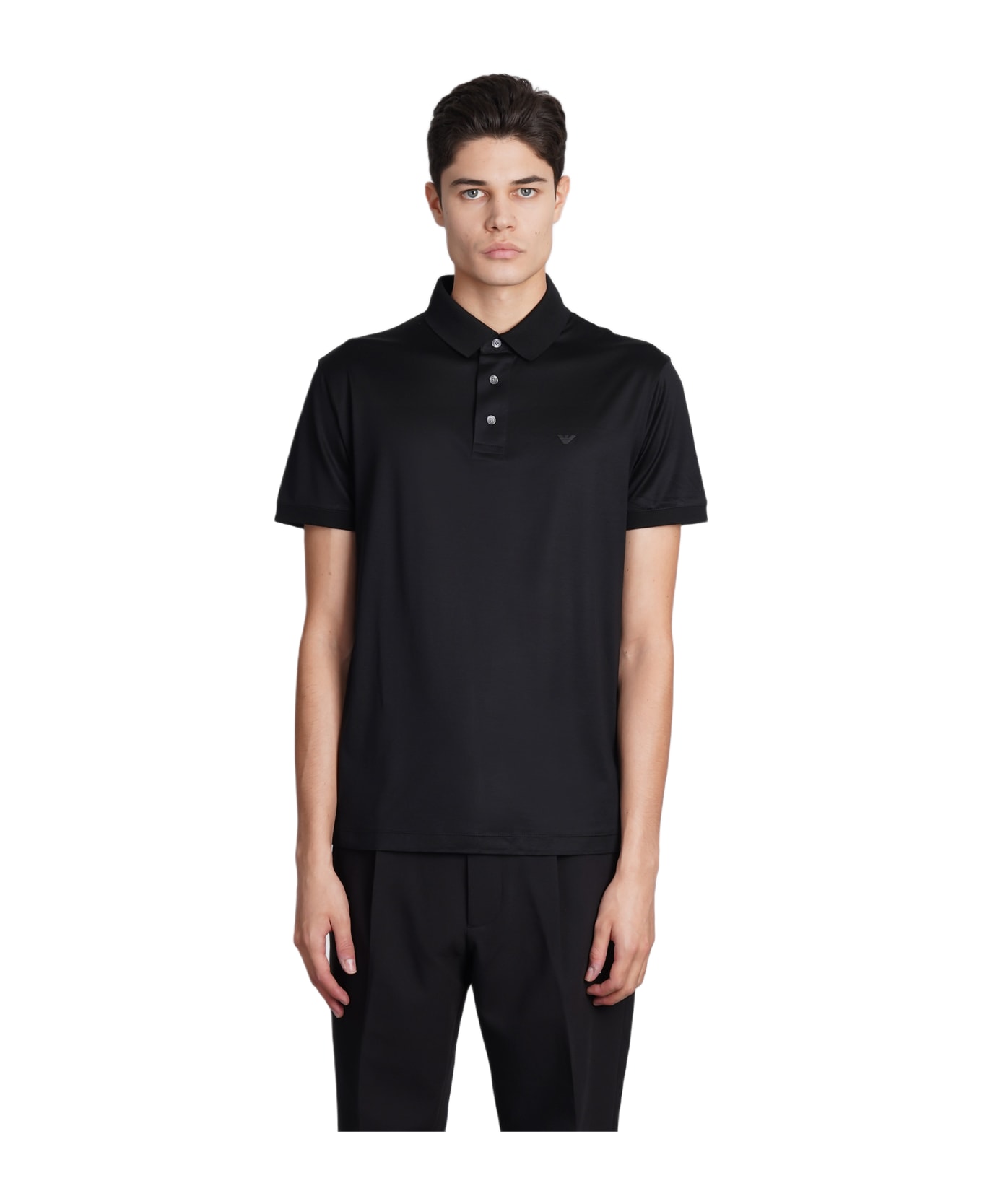 Emporio Armani Polo In Black Wool And Polyester - BLACK ポロシャツ
