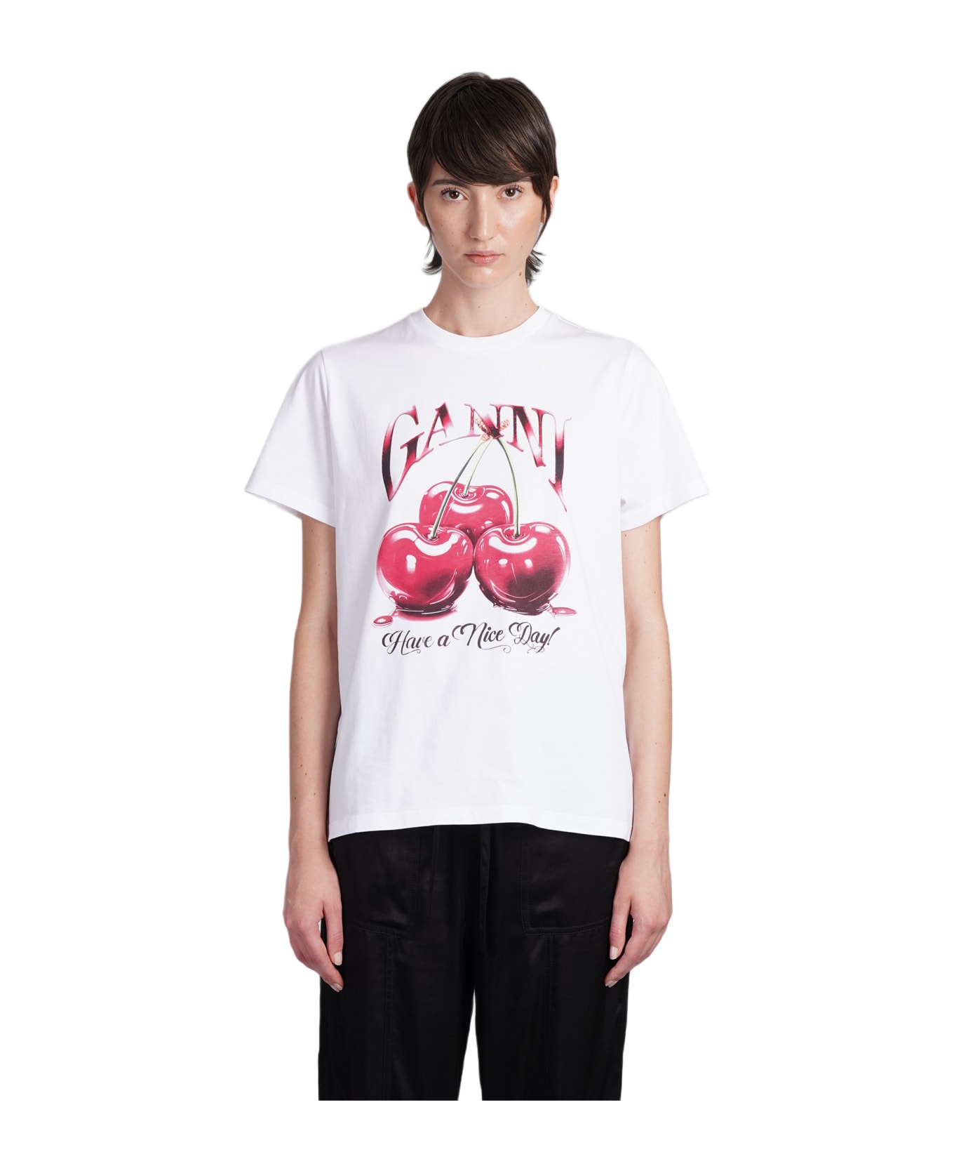 Ganni T-shirt In White Cotton - white Tシャツ