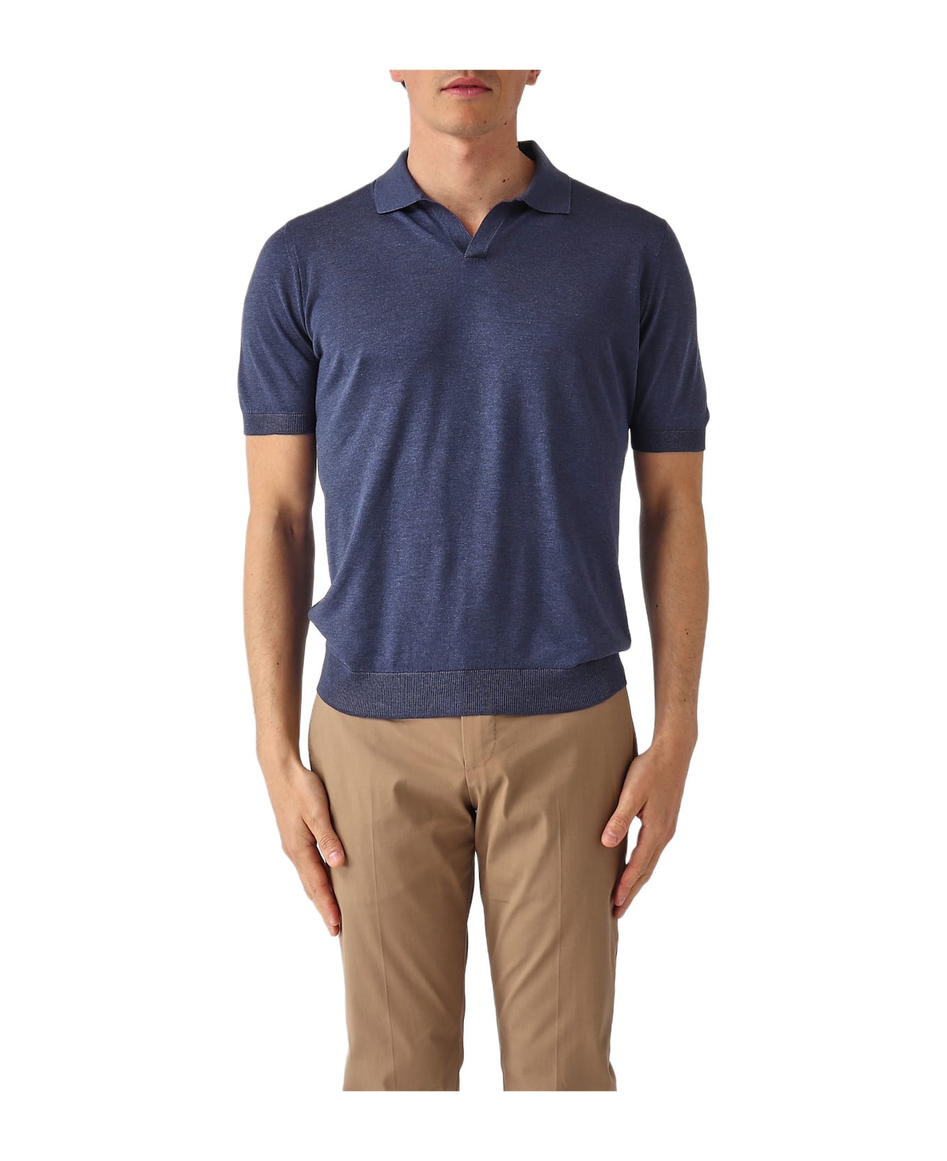 Gran Sasso Polo Skipper M/c In Seta Con Balza Polo - BLU