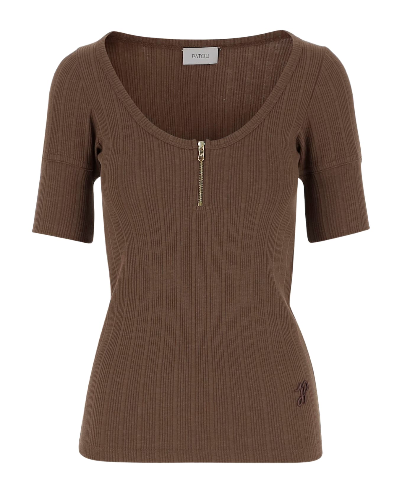 Patou Cotton Blend Knit T-shirt With Logo - Brown