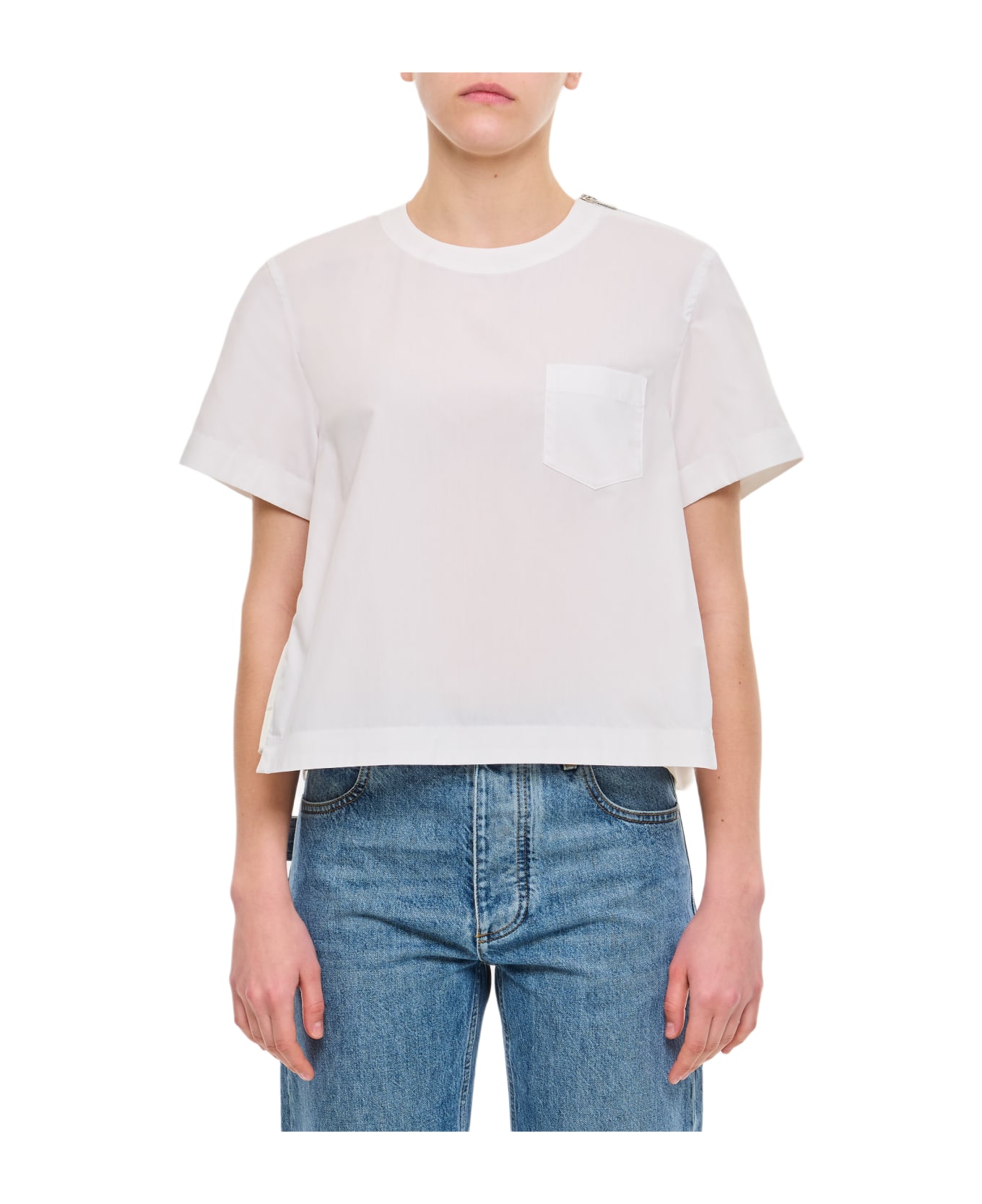 Sacai Cotton Poplin Nylon Twill Pullover - White Tシャツ