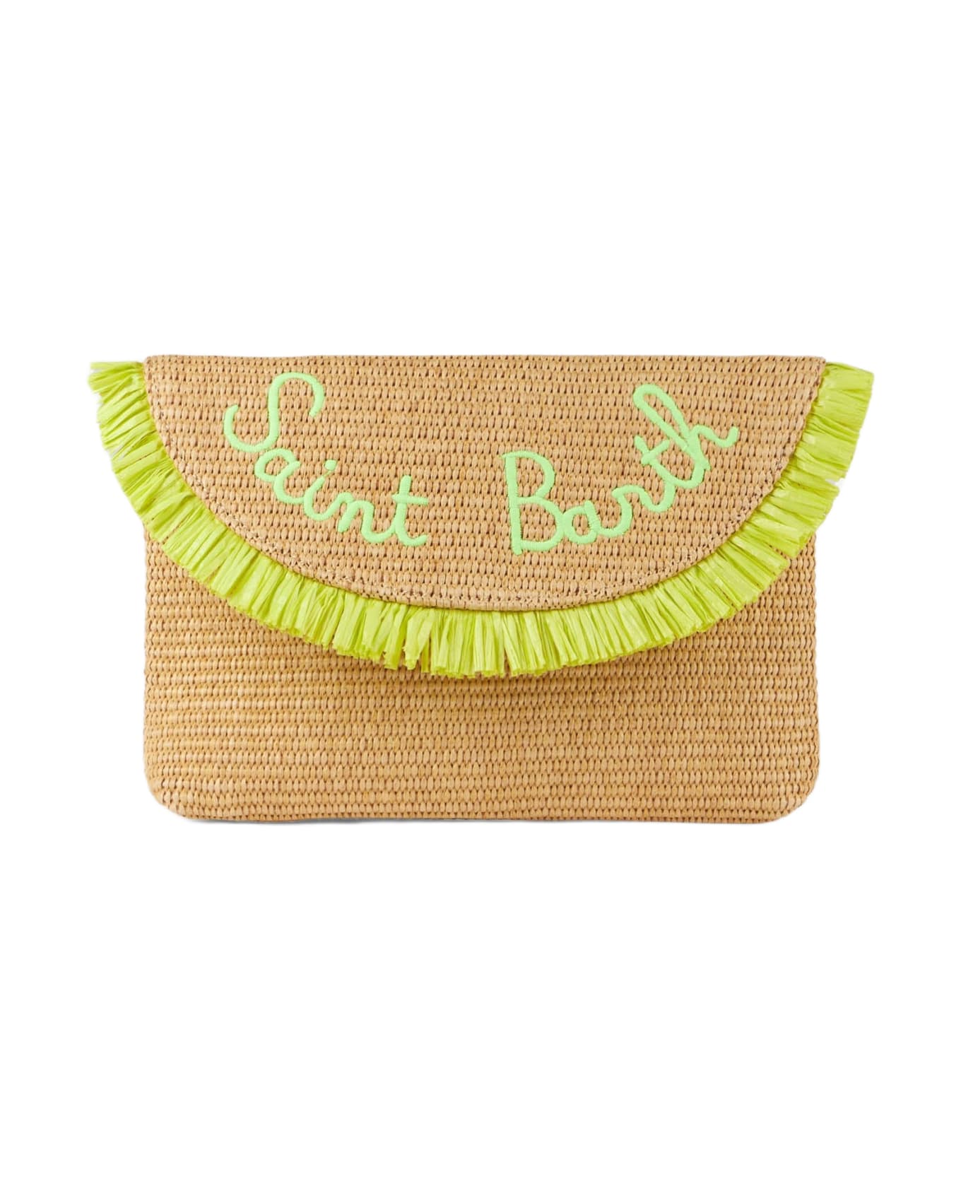 MC2 Saint Barth Straw Pochette With Fringes And Front Embroidery - WHITE