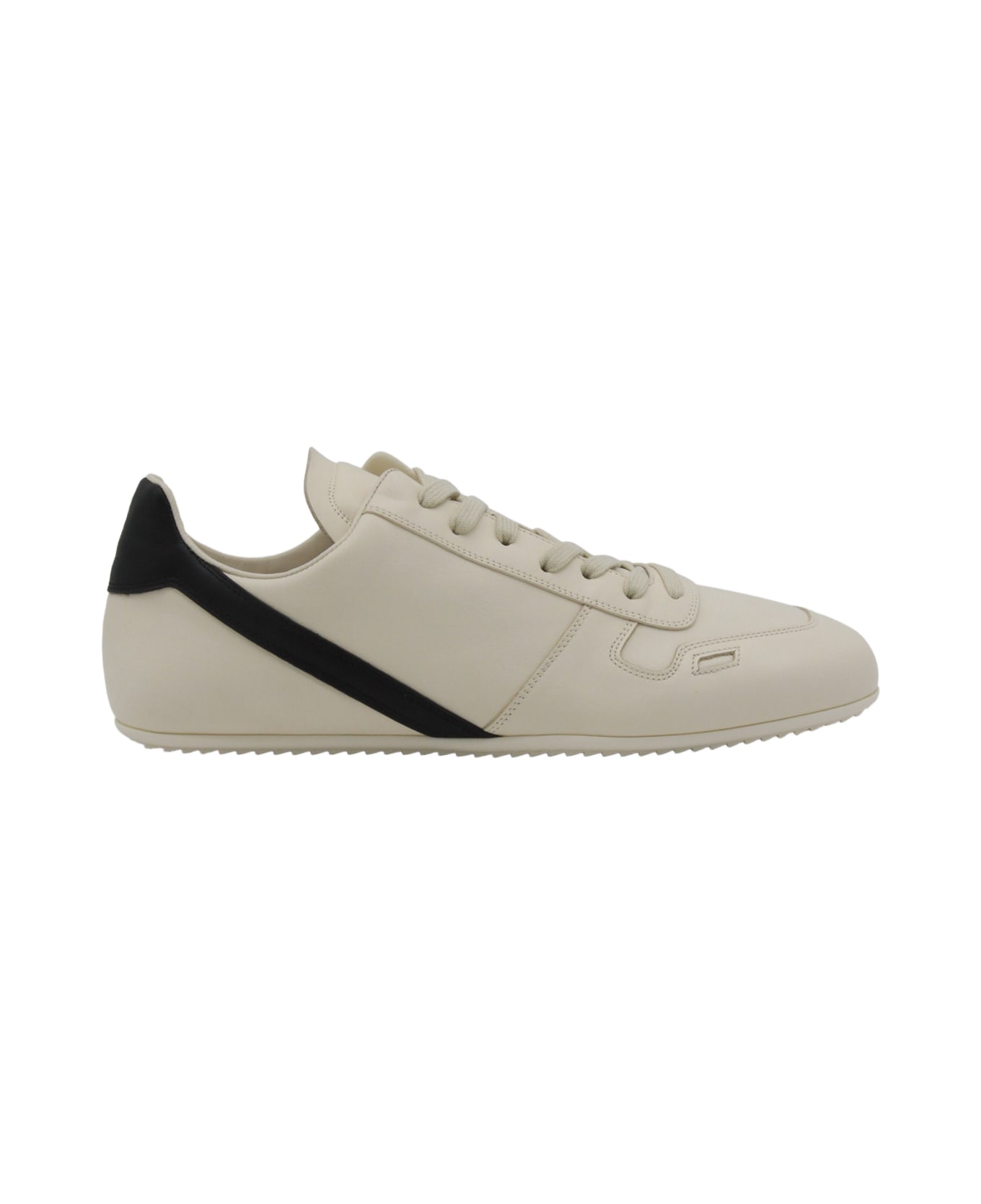 Rick Owens White Leather Minimal Sneakers - MILK-BLACK