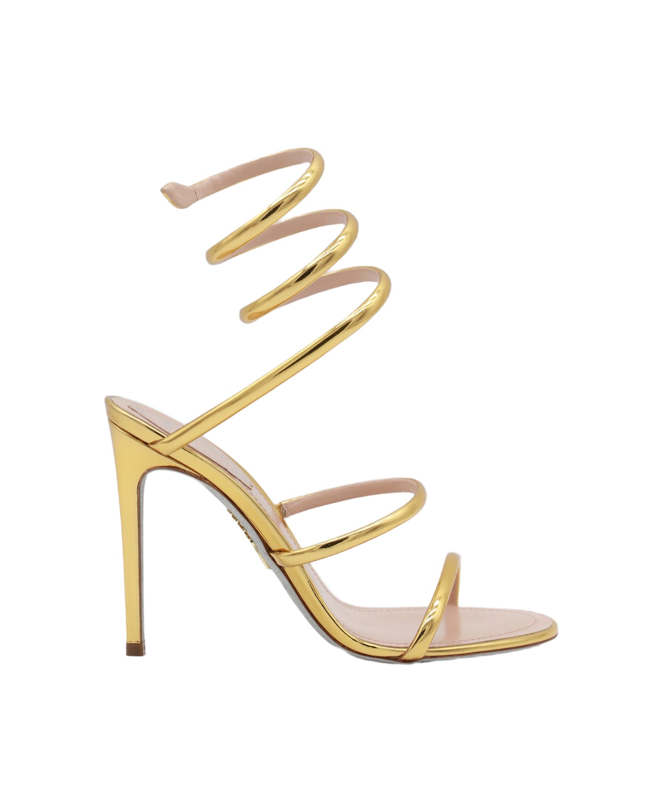 René Caovilla Gold Tone Leather Sandals - GOLD