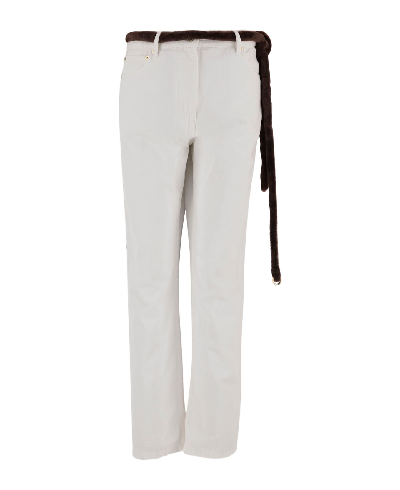 DARKPARK Naomi Cotton Trousers With Fur Belt - White