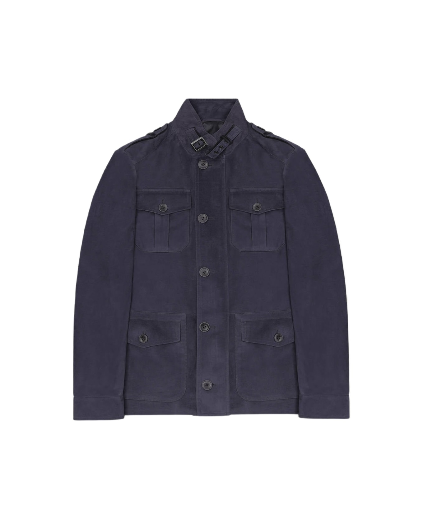 Larusmiani Leather Sahariana Devon Leather Jacket - Blue