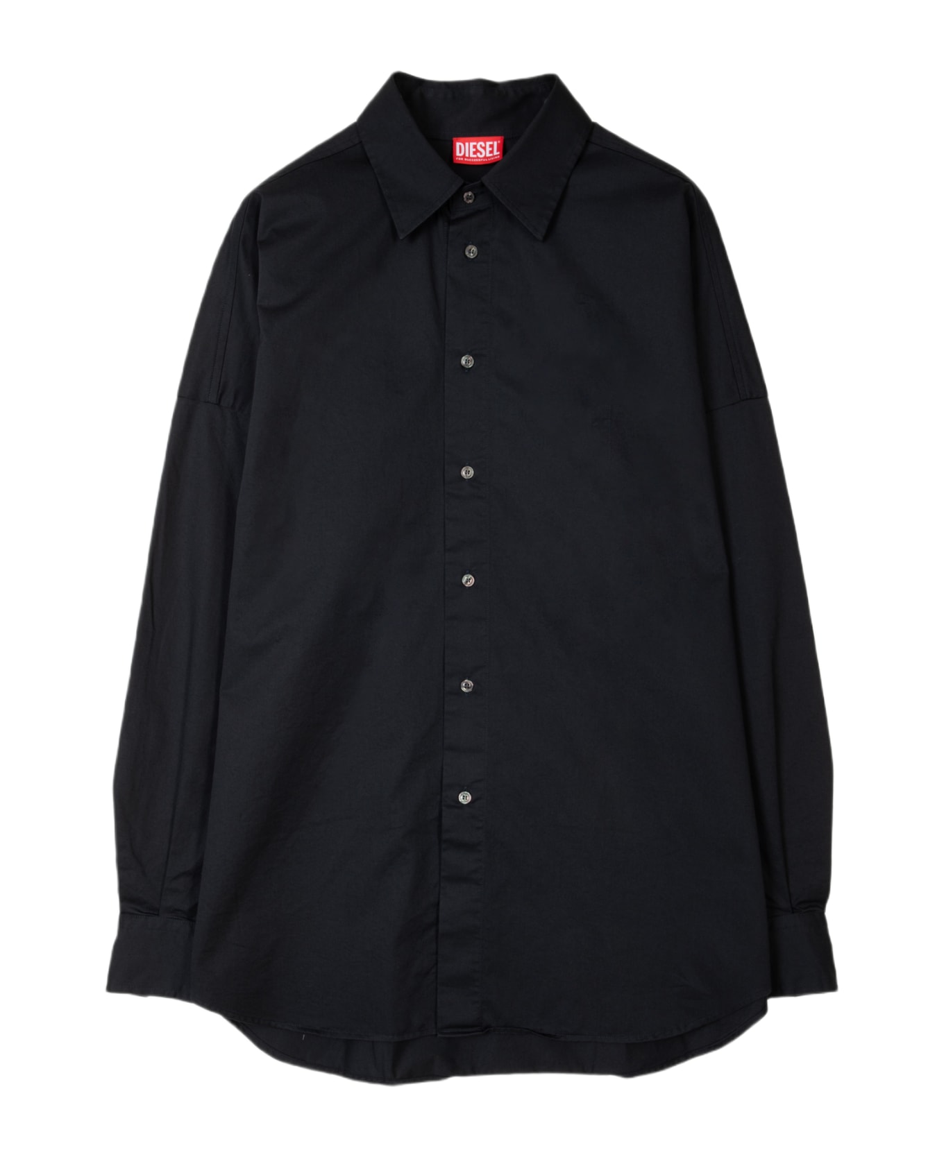 Diesel S-limo-logo Camicia Black Cotton Oversized Shirt With Oval-d Logo - S Limo Logo - Nero