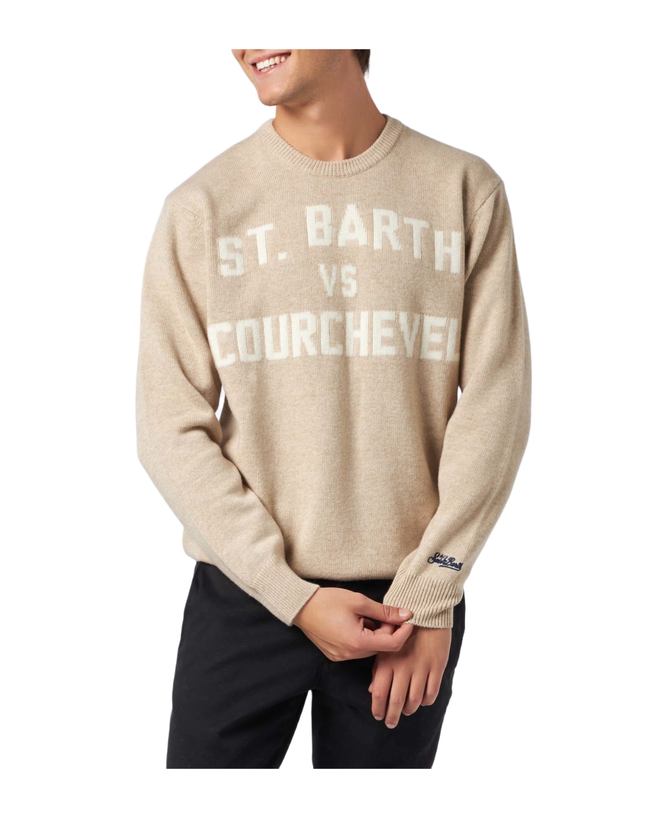 MC2 Saint Barth Man Sweater With St. Barth Vs Courchevel Jacquard - BEIGE