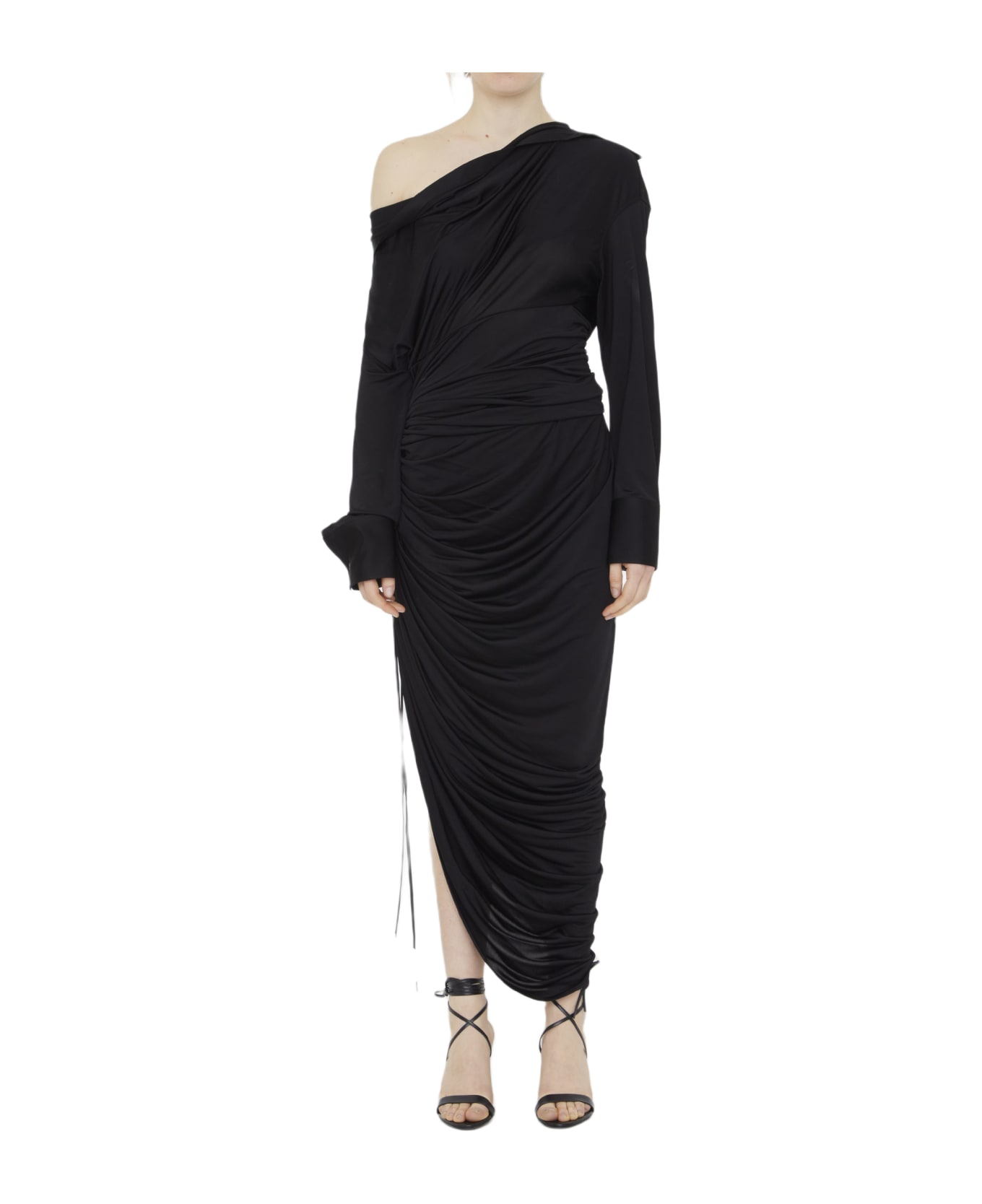 Alexander Wang Asymmetric Draped Dress - BLACK