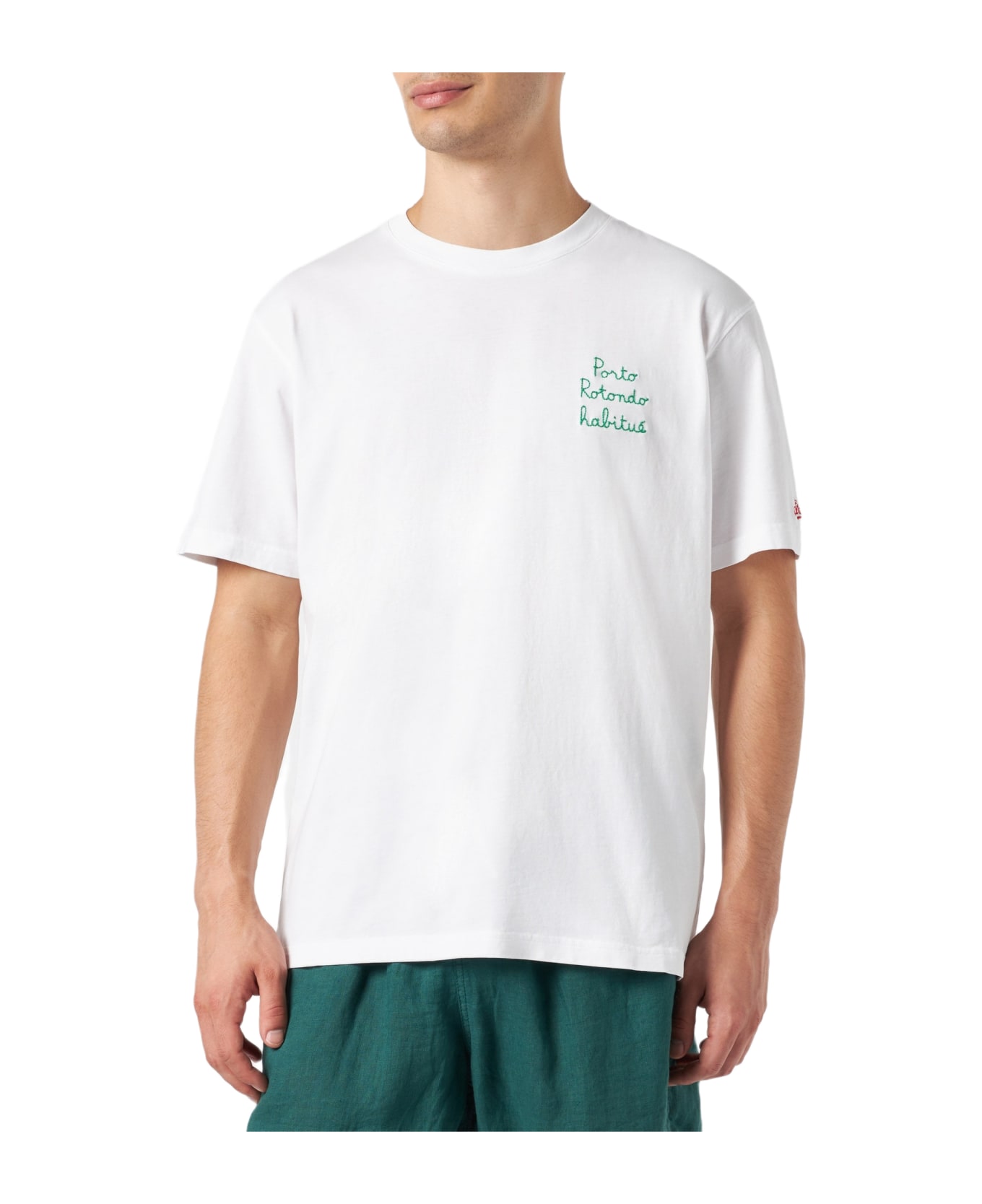 MC2 Saint Barth Man Cotton T-shirt With Porto Rotondo Habituè Embroidery - WHITE